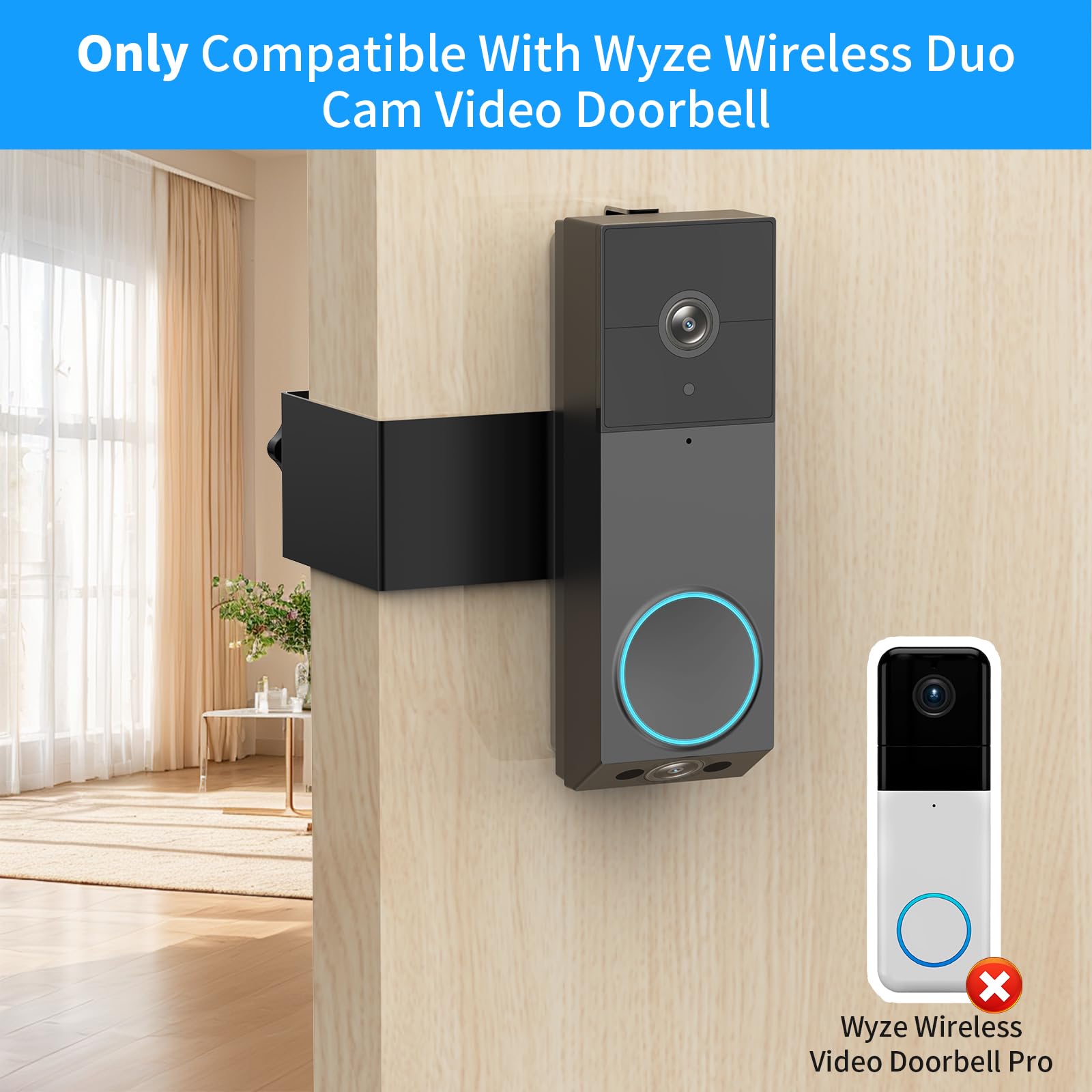 Anti Theft Doorbell Mount For Wyze Duo Cam Doorbell Only, No Drill Wyze Doorbell Camera Mount, Not Blocking Doorbell Sensor, Met