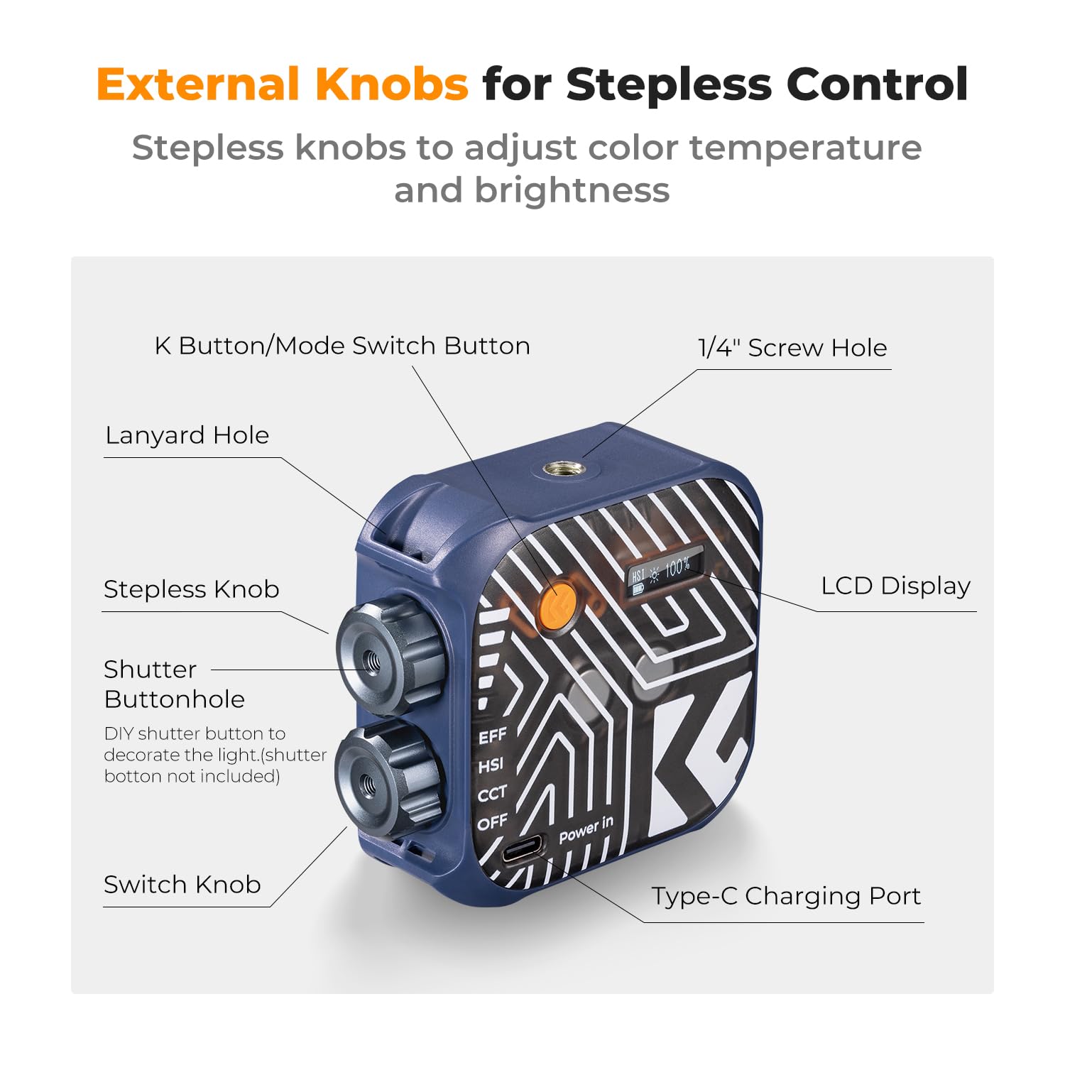 K&F Concept Rgb Video Light, 360 Full Color Portable Photography Light, Led Camera Light W 21 Light Effects, 2500K 9900K Cri 96+