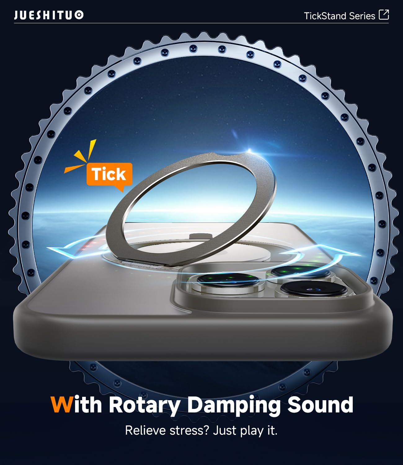 Jueshituo 3 In 1 For Iphone 16 Pro Max Case, 360 Rotatable Magnetic Ring Stand With [Rotary Damping Sound] [1X Screen Protector+