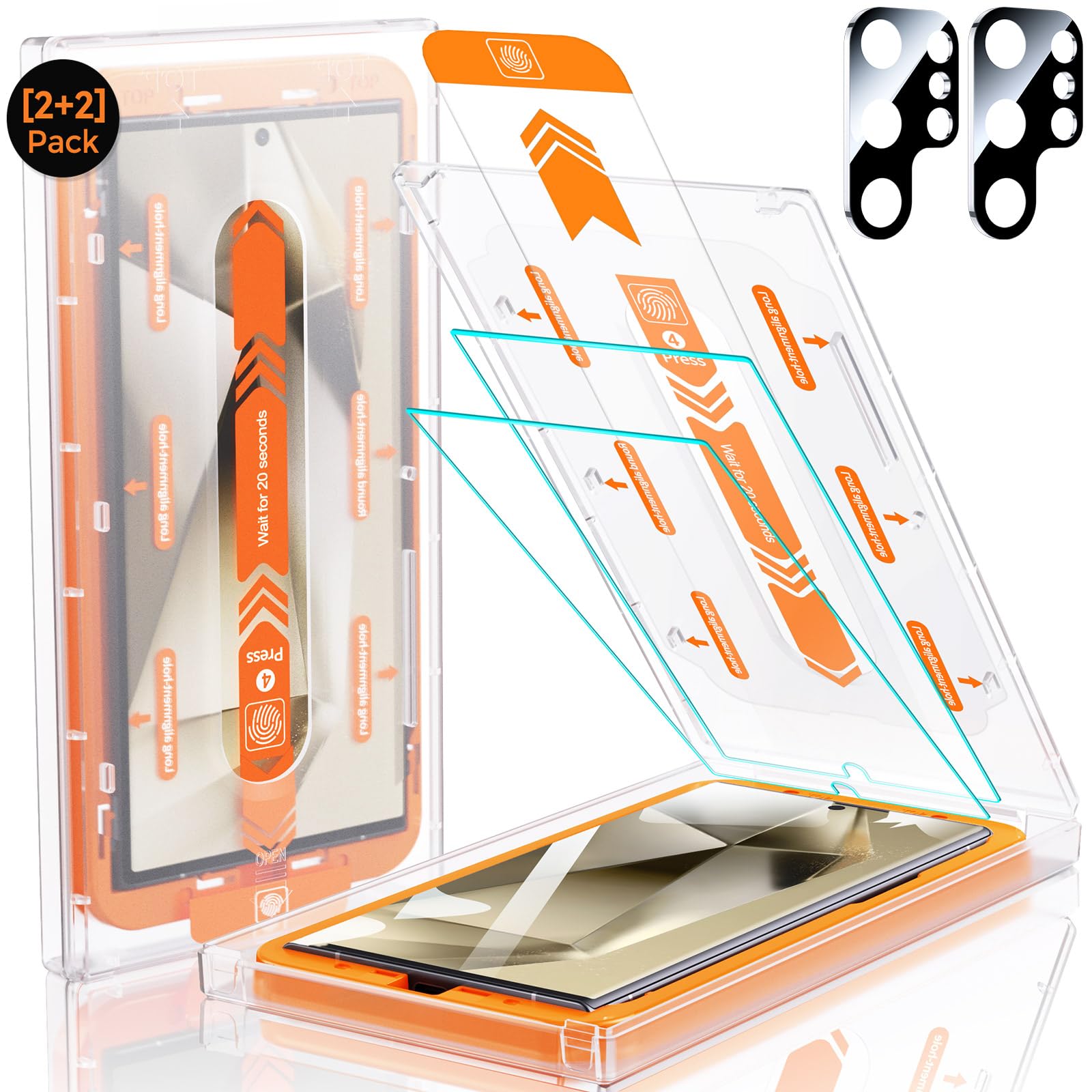 Mrglas 2+2 Packs For Samsung Galaxy S24 Ultra Screen Protector 6.8'' With Camera Lens Protector [Auto Dust Removal] [100% Finger