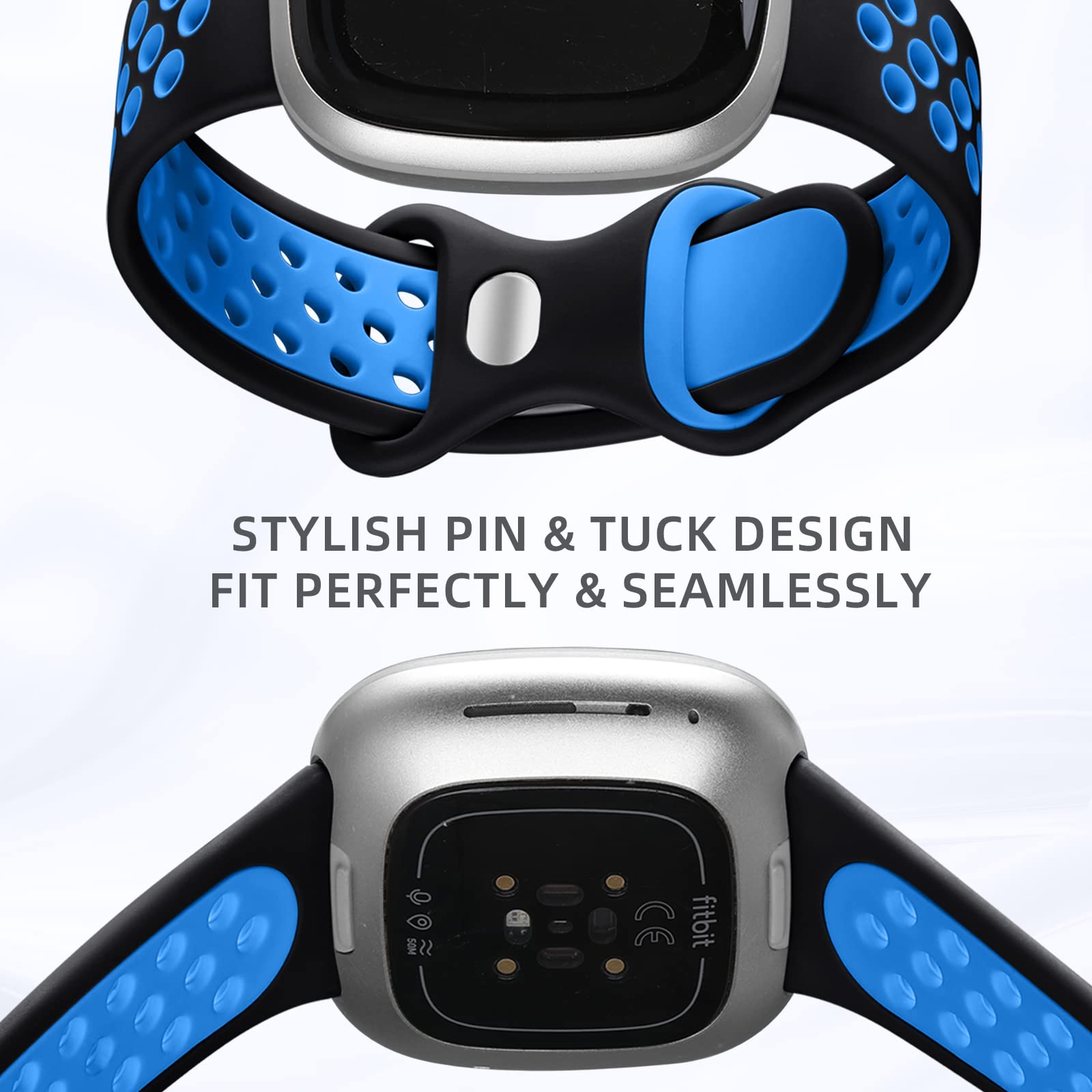 Maledan Stylish Sport Band Compatible For Fitbit Versa 3/4/ Sense/Sense 2 Bands Women Men, Soft Silicone Strap Wristband Replace