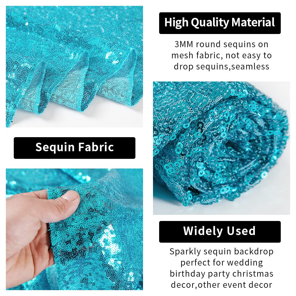 Hahuho Turquoise Sequin Backdrop Curtain, 2Pcs 2Ftx8Ft Glitter Backdrop Curtain For Parties, Christmas, Wedding, Party Decoratio