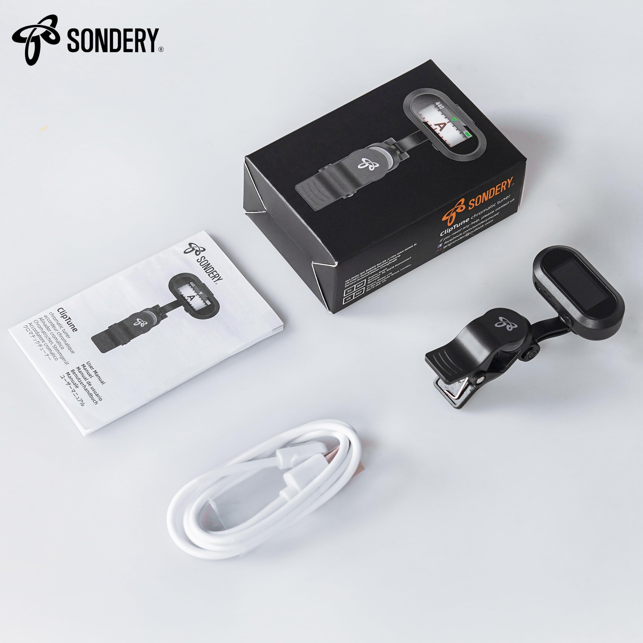 Sondery Guitar Ukulele Tuner Clip On Rechargeable, Easy To Read Simple Tft Screen Extremely Fast And Accurate Tuning, Headstock