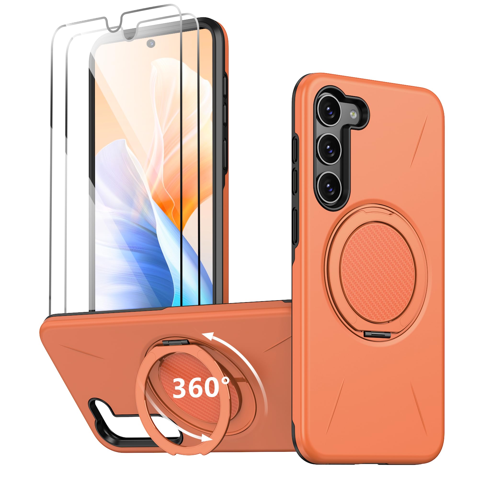 Imuruktek for S23-FE Phone Case, with 2 HD Screen Protectors, Strong Magnetic & Invisible Metal Kickstand for Samsung 23 FE Phon