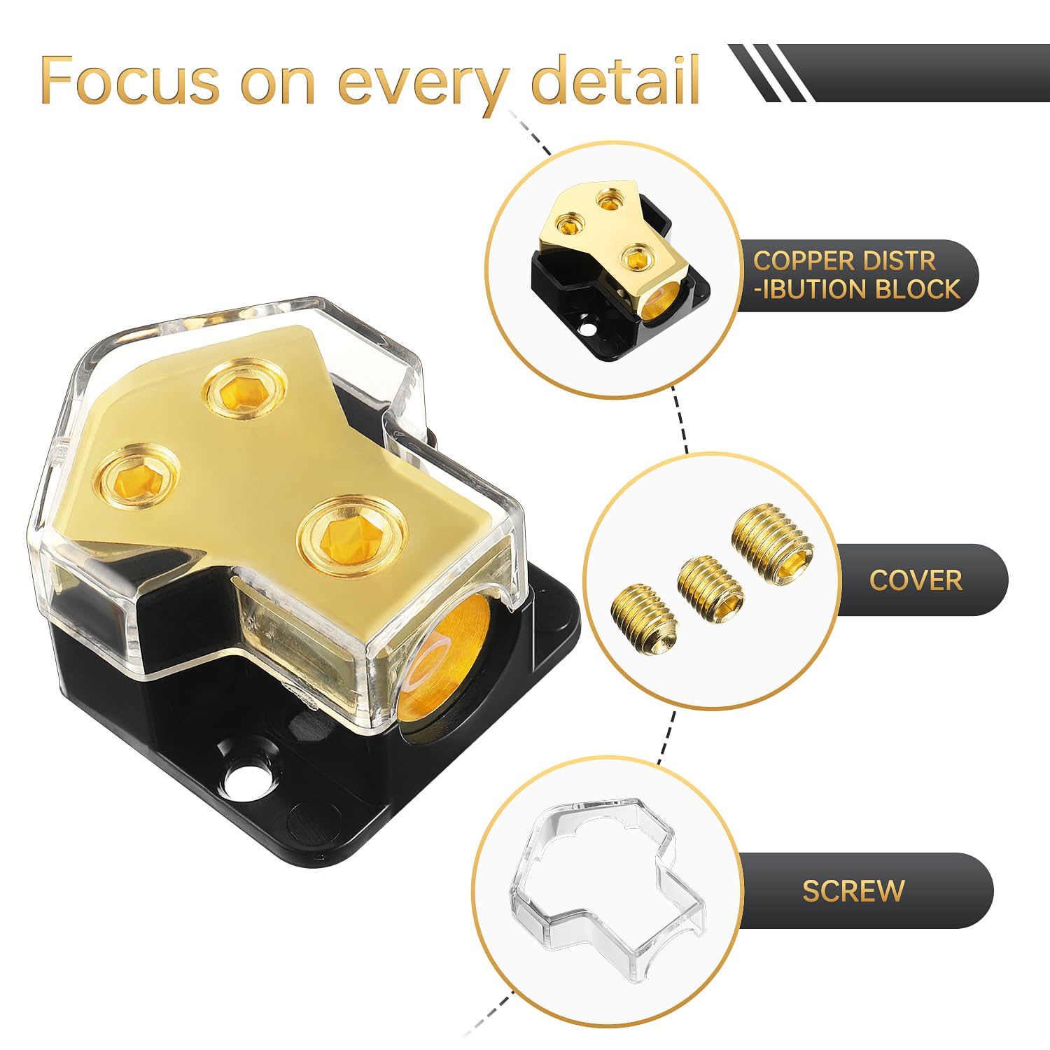 Bojack 2 Way Splitter Amp Copper Power Distribution Block 0/2/4 Awg Gauge In, 4/8 Gauge Out For Car Audio Splitter(1Pcs)