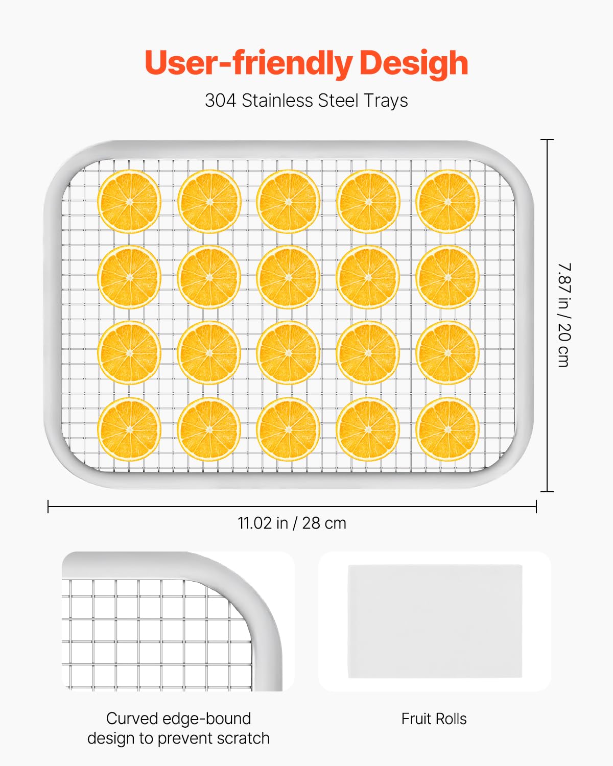 Vevor Food Dehydrator Machine, 8 Stainless Steel Trays, 400W Electric Food Dryer With Adjustable Temperature & 24-Hour Timer, Fr