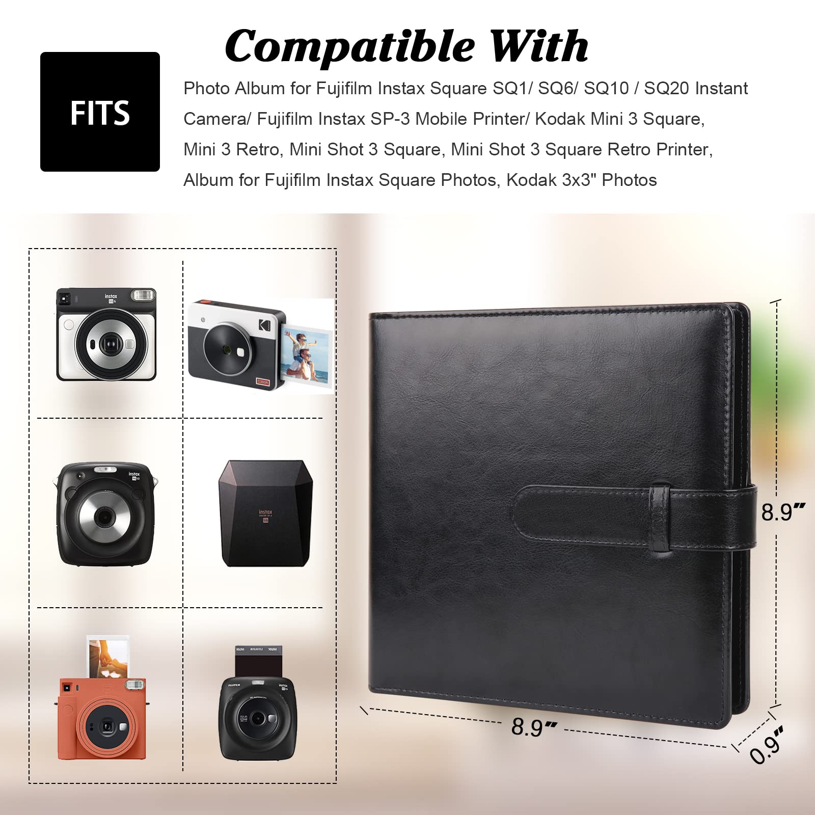 288 Pockets Photo Album For Fujifilm Instax Square Sq1/Sq6/Sq10/Sq20 Camera, Kodak Mini 3 Square,Mini Shot 3 Square, Mini Shot 3 Square Printer, Album For Instax Square Photo, Kodak 3X3' Photo