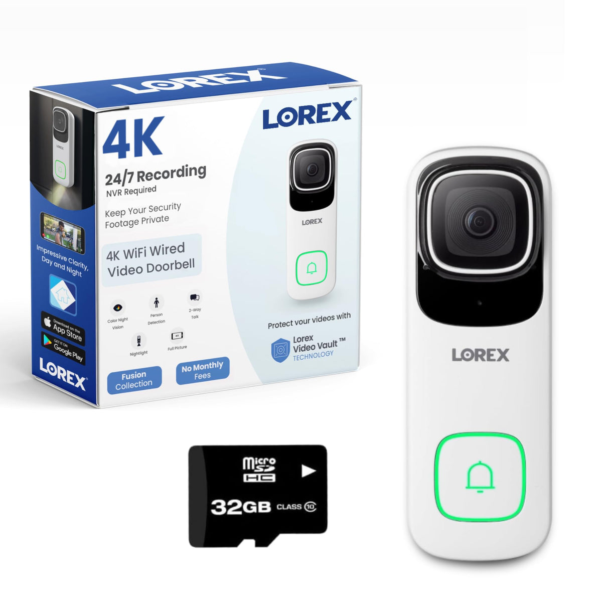 Lorex 4K Wired Wifi Smart Video Doorbell Camera W/No Subscription Fee - Smart Security Lighting, Night Vision, Motion Detection,