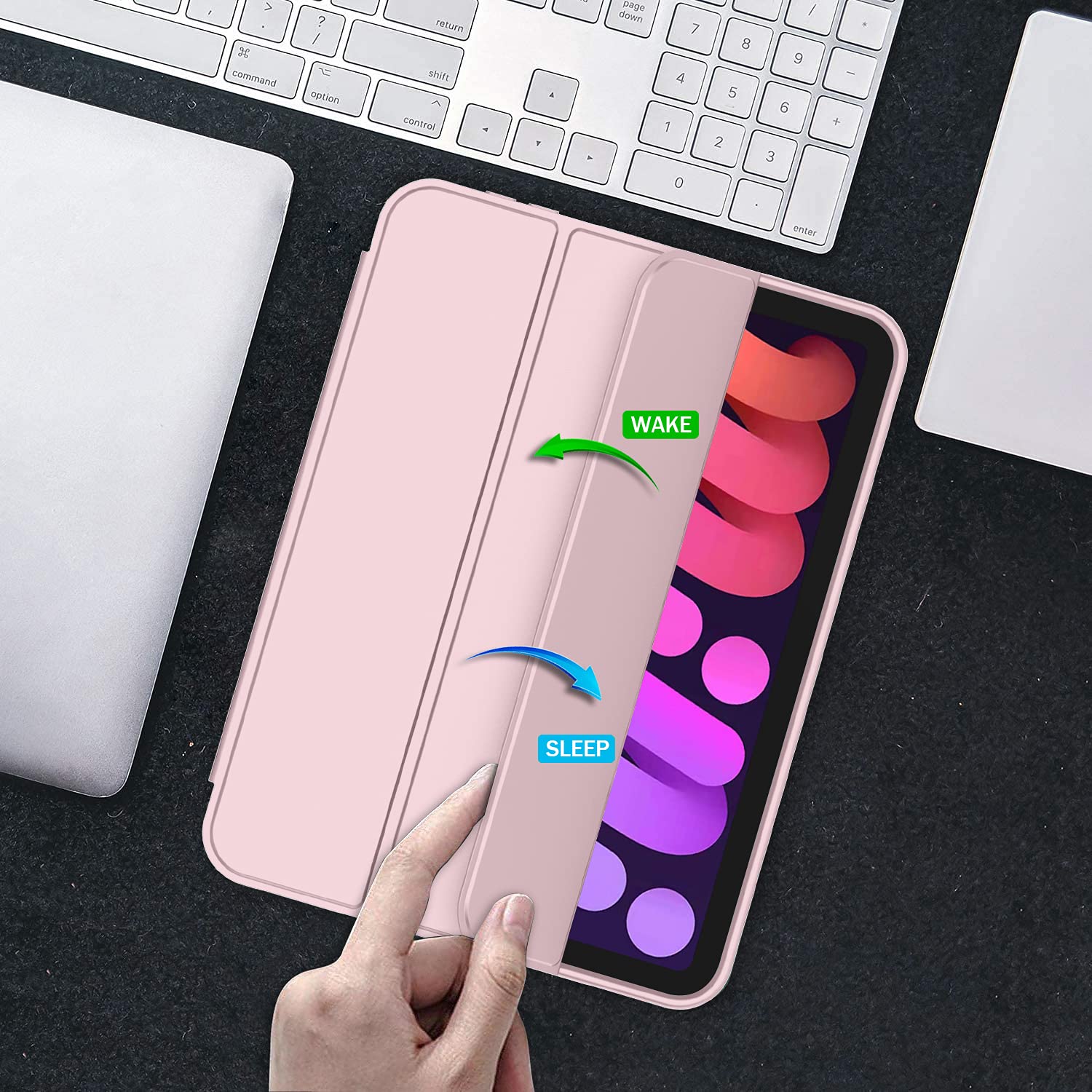 Imieet Ipad Mini 7 Case 2024 (A17 Pro), Ipad Mini 6 Case (8.3 Inch,2021 Model), Ipad Mini 7Th/6Th Generation Case With Pencil Holder, Trifold Stand Smart Case With Soft Tpu Back,Pink