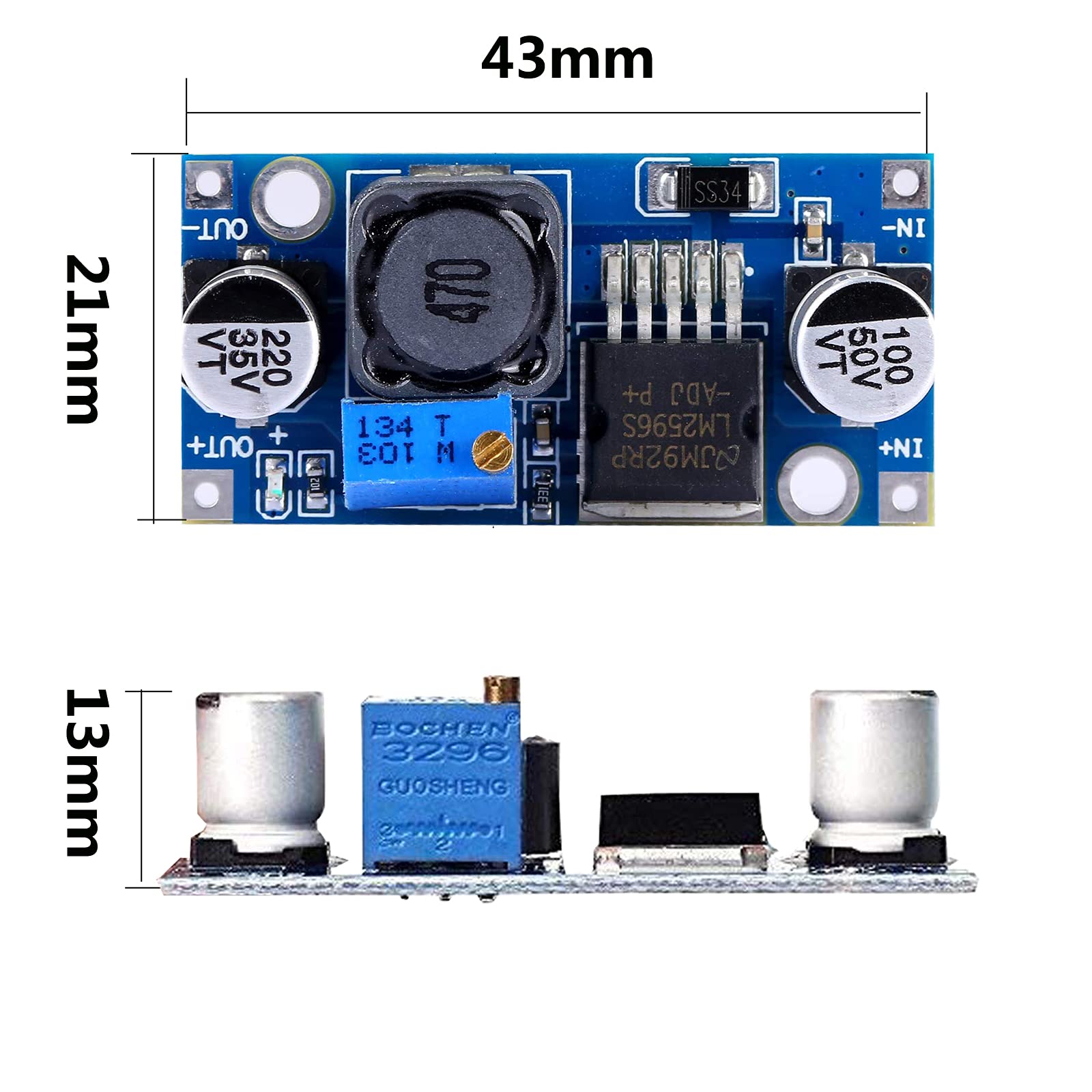 Yizhet 5 Pack Buck Converter, Dc To Dc, High Efficiency Voltage Regulator, 3.0-40V To 1.5-35V, Adjustable Power Supply Module