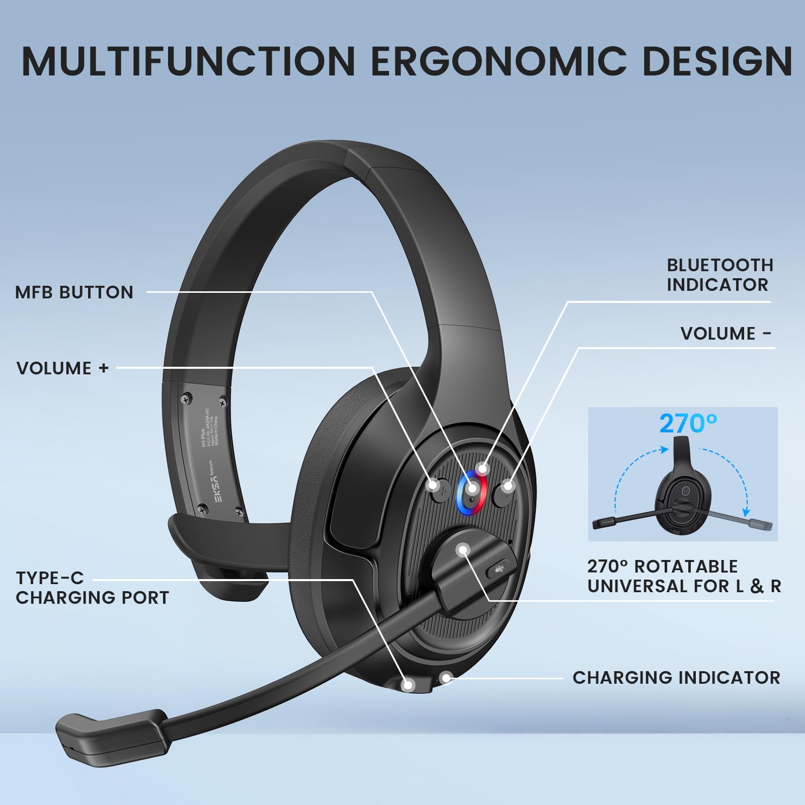 Eksa Bluetooth Trucker Headset, Wireless Headset With Environmental Noise Cancelling Microphone & Usb Dongle, 99Ft Long Range, V