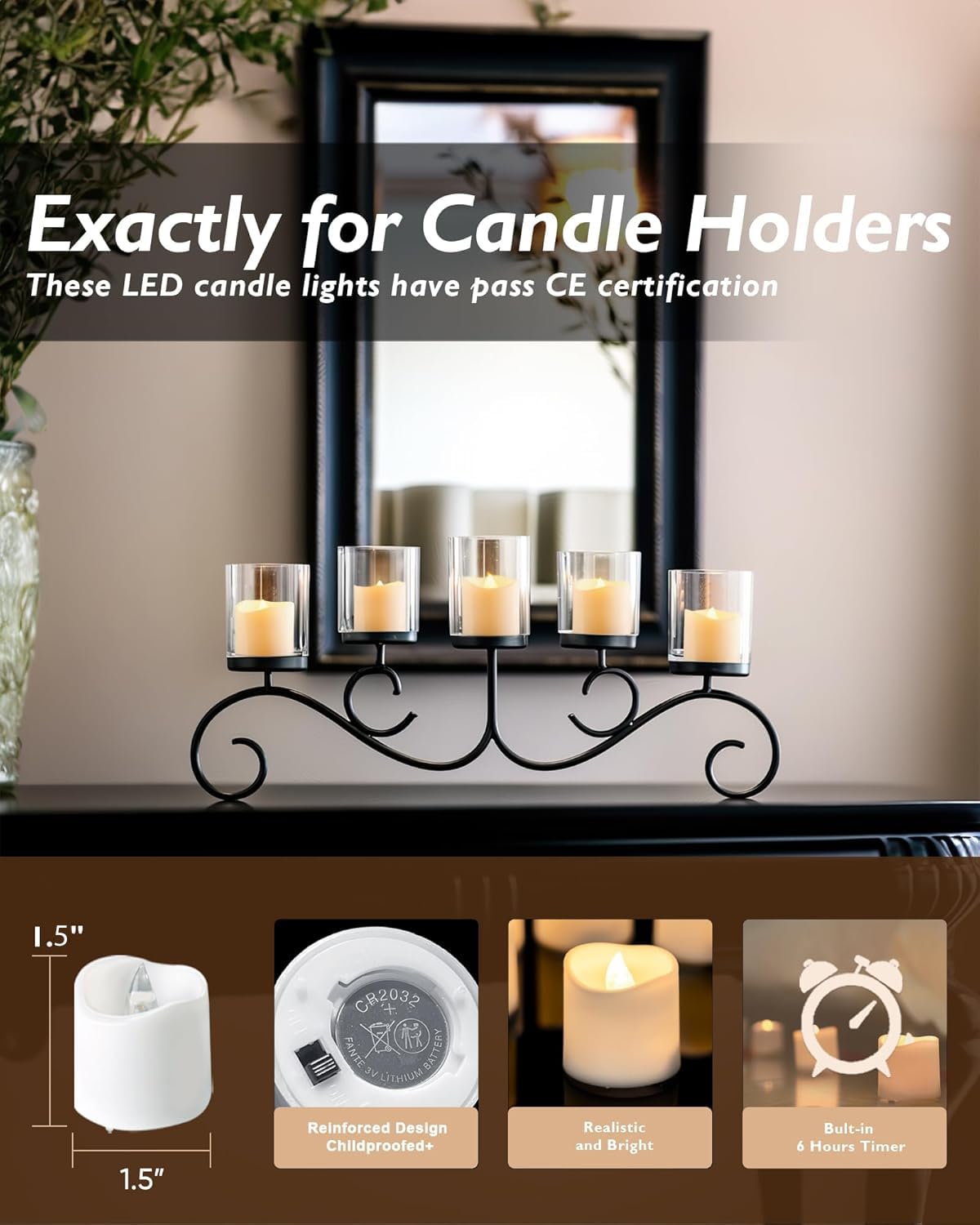 Homemory 12Pack Timer Flameless Led Votive Candles, Long Lasting Battery Operated Tea Light With Timers, 6 Hours On And 18 Hours