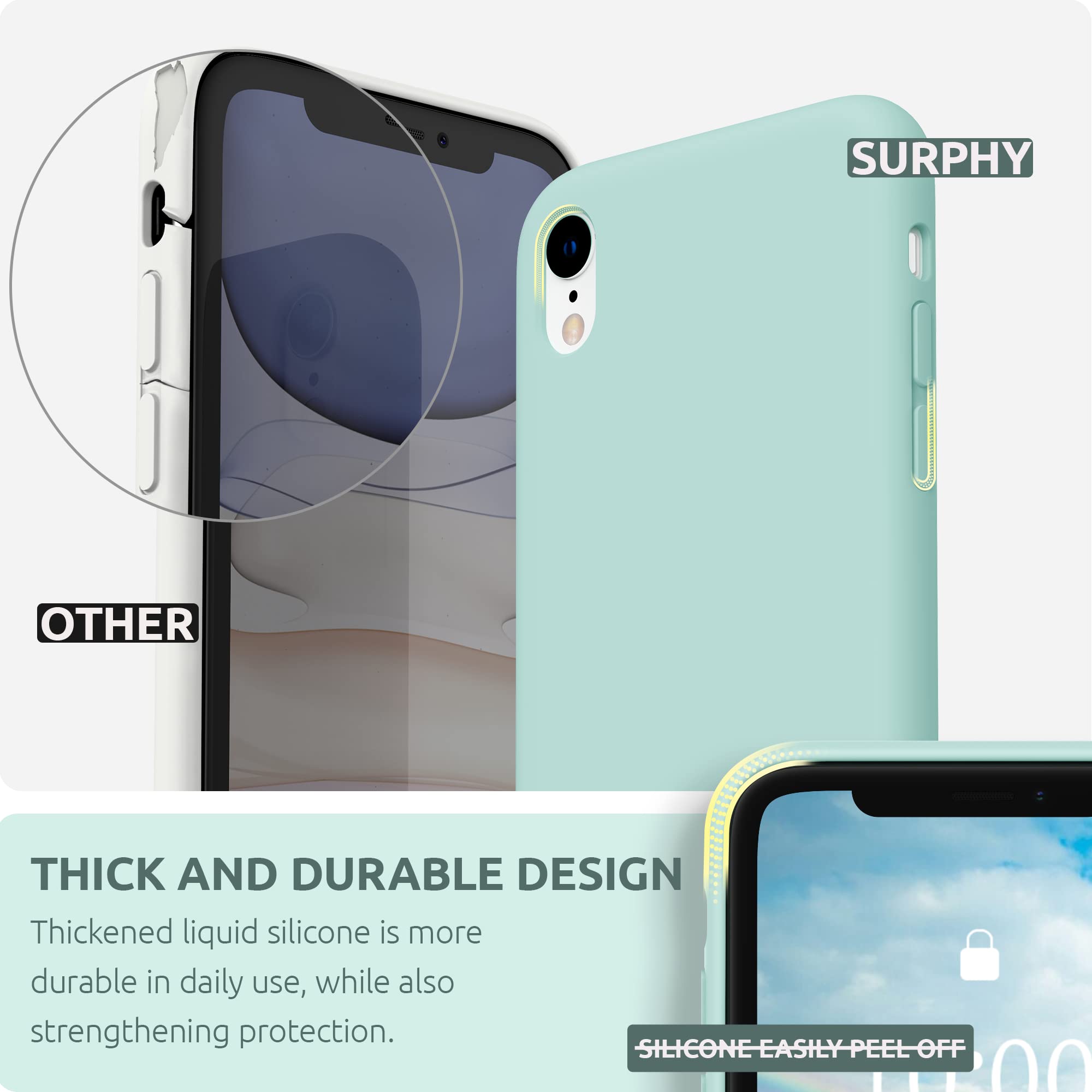 Surphy Compatible With Iphone Xr Case, Thickened Liquid Silicone Phone Case (With Microfiber Lining) For Iphone Xr 6.1 Inches, M