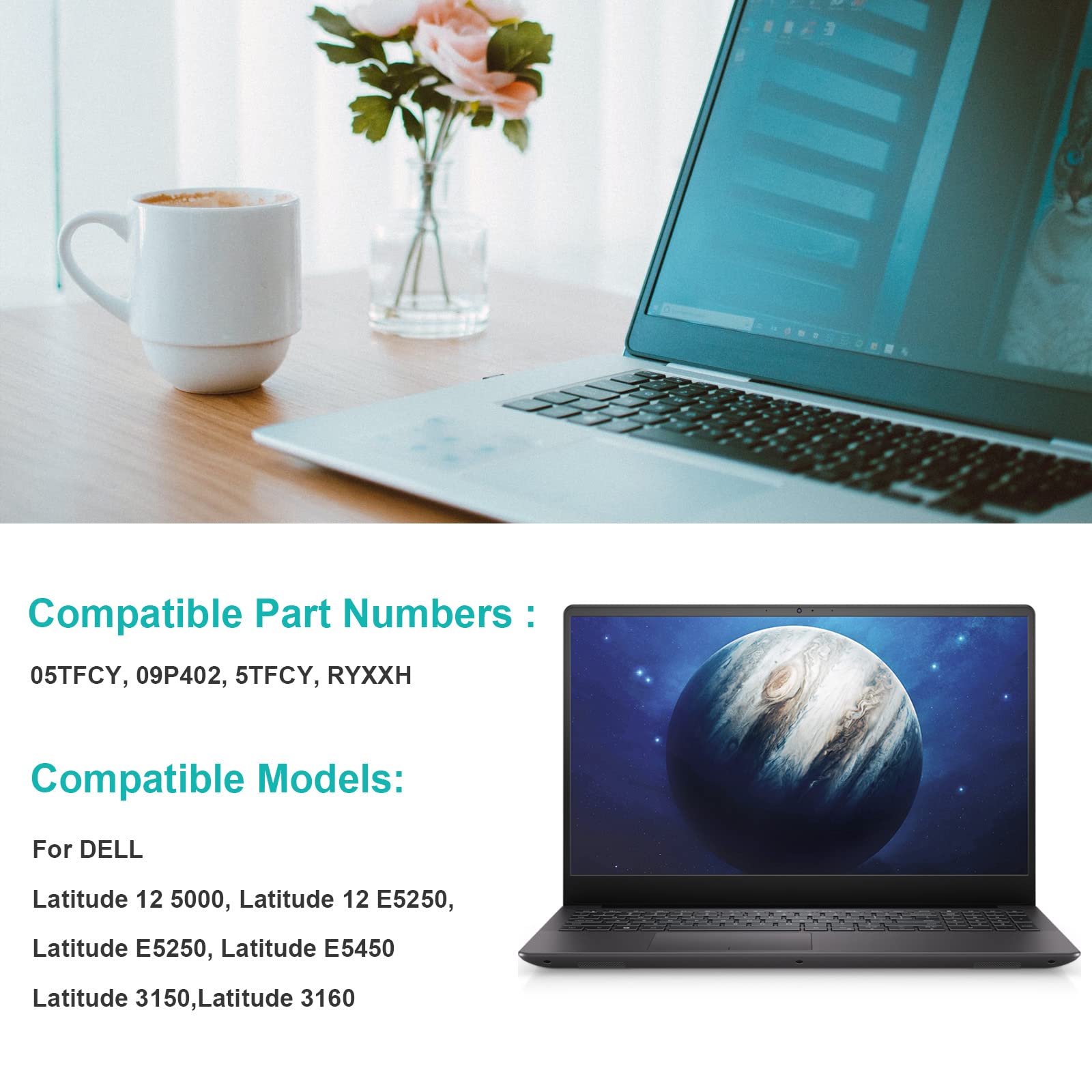 Futurebatt Ryxxh 38Wh 11.1V Battery For Dell Latitude E5450 12 5000 E5250 (P25S001) 11 3150 3160 Series Laptop