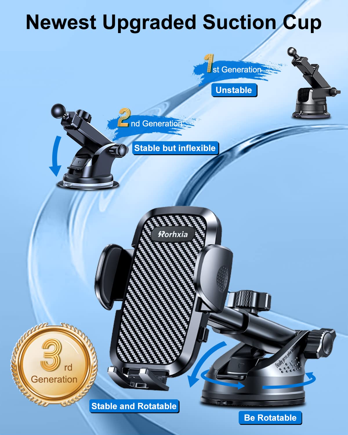 Rorhxia 3 In 1 Phone Mount For Car [2024 Most Stable And Flexible Suction Cup] Vent Dashboard Windshield Cell Phone Holder Car F