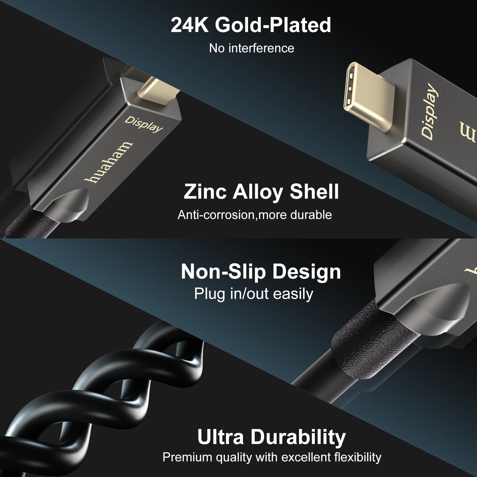 Huaham Full Featured Usb C To C Fiber Optic Cable 50Ft, 10Gbps&Pd 60W Charging Usb 3.1 Type C Cable, Support 2 Lane Dp1.4 And 4K@30Hz Video Output For Webcam, Video Conference, Vr, Tv, Laptop