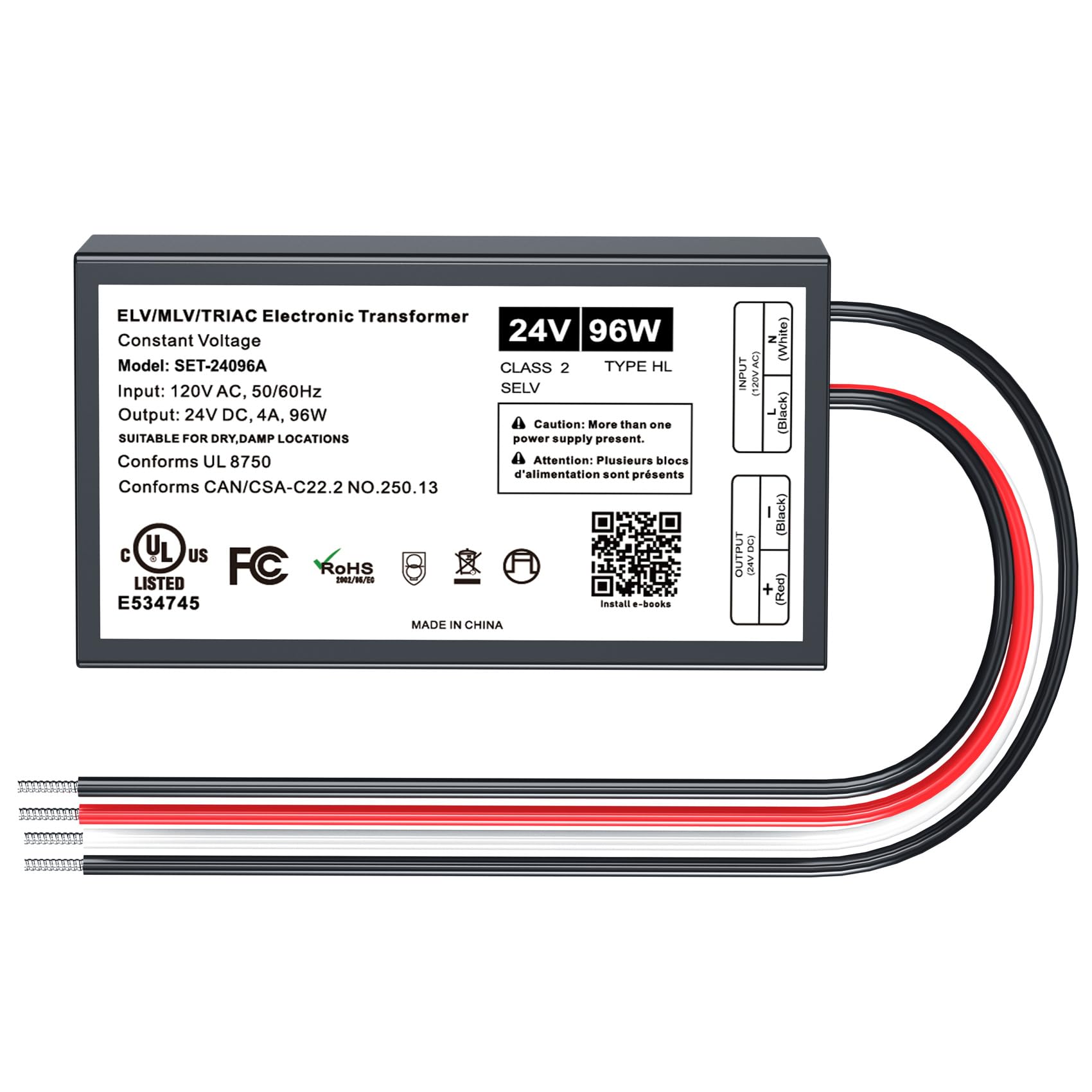 96W 24V Led Power Supply For Leviton & Lutron Dimmers, Universal Input Ac100 240Vac. Constant Voltage Output Dimmable Led Driver