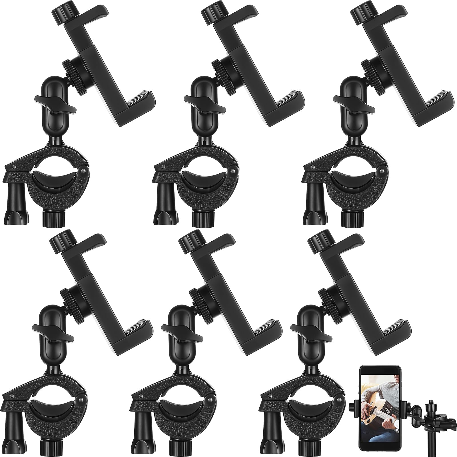 Kingdder 6 Pack Mic Stand Phone Holder Music Stand Holder Adjustable 360 Swivel for Microphone Mount Phone Clamp Mount for Conce