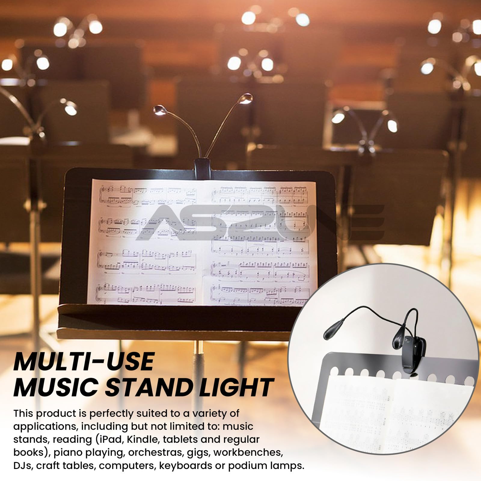 6Pack Music Stand Light Clip On Led Book Lights, Usb And Aaa Battery Operated, Reading Lamp In Bed, 2 Brightness Levels, Ideal F