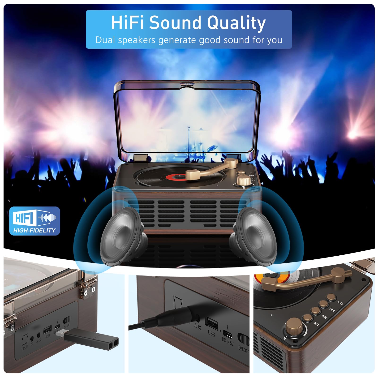 Cd Player Portable With Bluetooth,Double Hifi Sound Speakers,Desktop Cd Music Players,Support Aux/Usb/Headphone Jack/Music Fiber