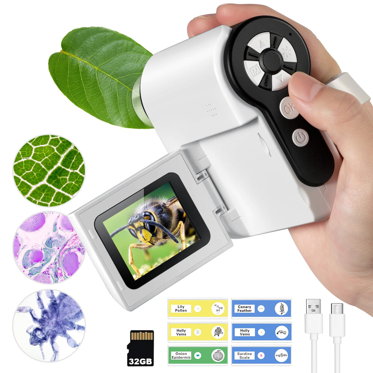 Handheld Microscope For Kids, 1000X Pocket Microscope Camera With 6 Adjustable Led Lights, 2'' Lcd Screen Portable Microscope Us
