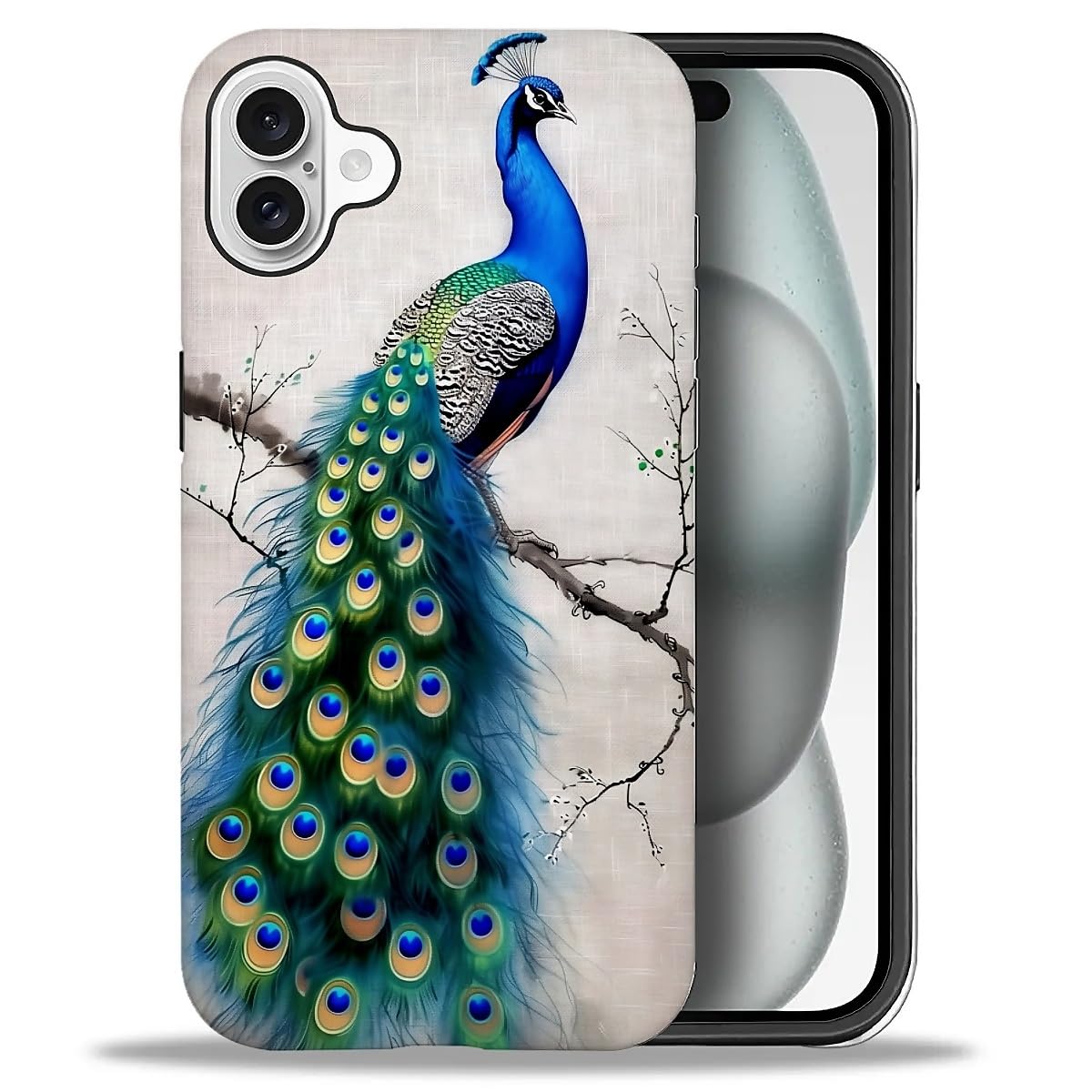WANKBLC Compatible with iPhone 16 Matte Case, Cute Peacock Tree Art Pattern for Girl Full Body Design Soft Silicone Drop Shock S