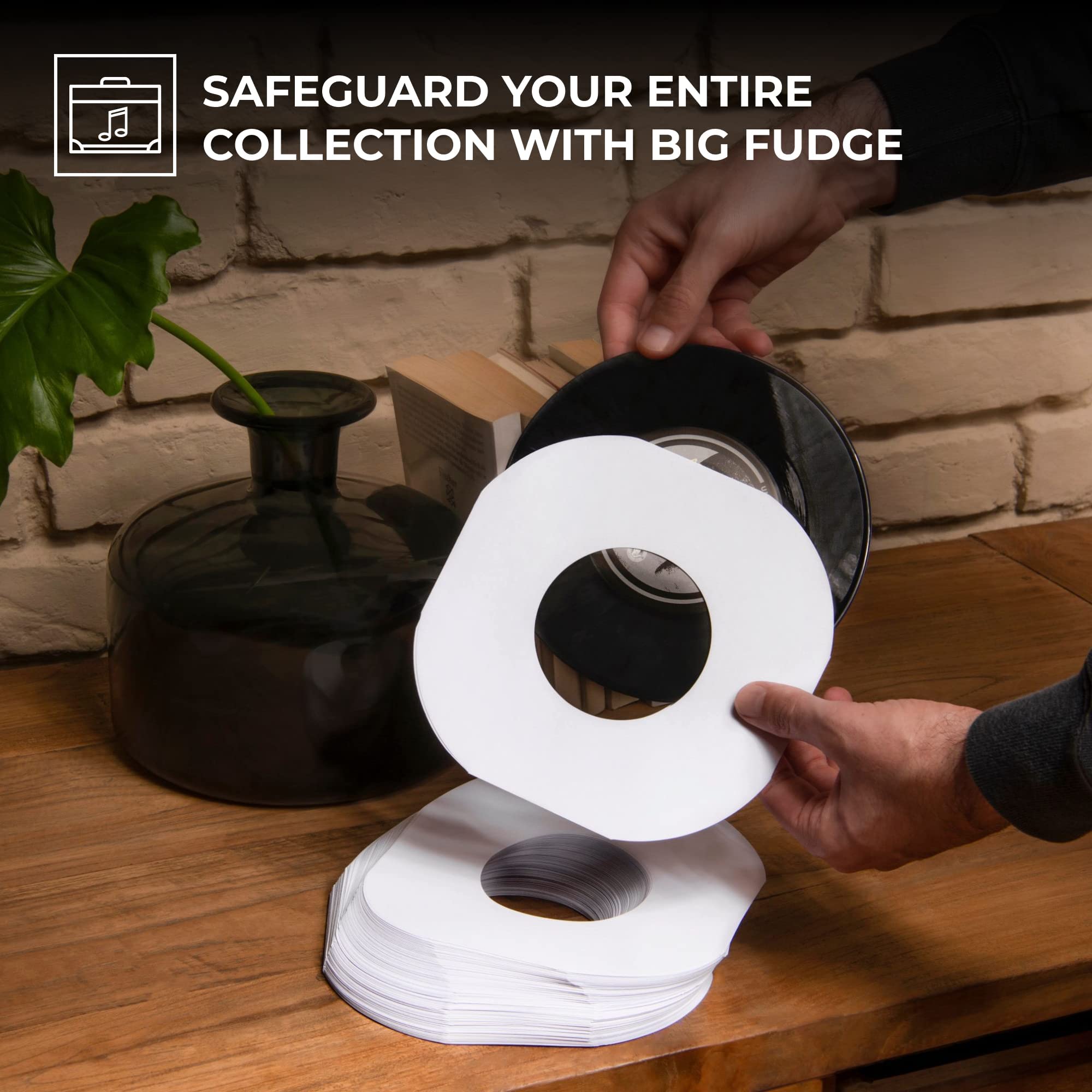 Big Fudge Vinyl Record Inner Sleeves 50X | Made From Heavyweight & Acid Free Paper | Album Covers With Round Corners For Easy In