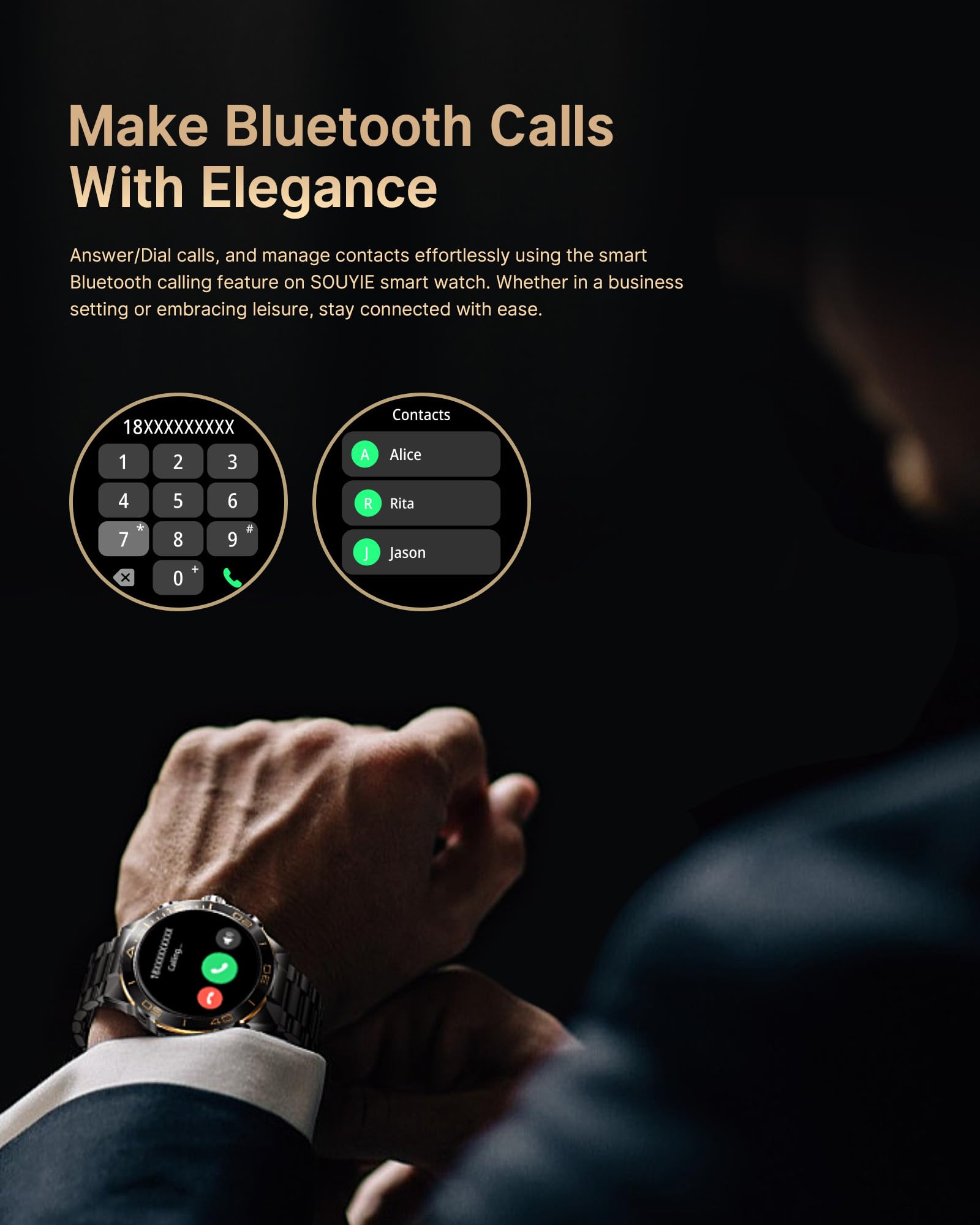 Smart Watch For Men Answer/Make Call For Android Iphone, 1.43'' Amoled Hd Screen Mens Luxury Watch, 400Mah Heavy Duty Smartwatch