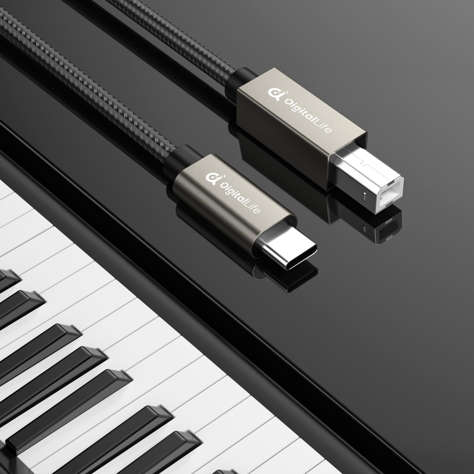 Digitallife 2.0M Usb Type C To B Midi Interface Converter Cable, Compatible With Windows 11 / Macos Sonoma 14 (Metal, Nylon Brai