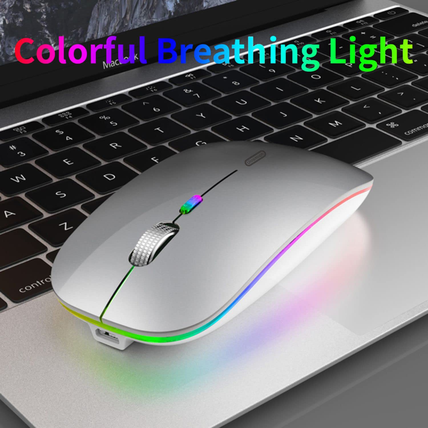 Uiosmuph Led Wireless Mouse, G12 Slim Rechargeable Silent Mouse, 2.4G Portable Optical Computer Mice With Usb Receiver And Type
