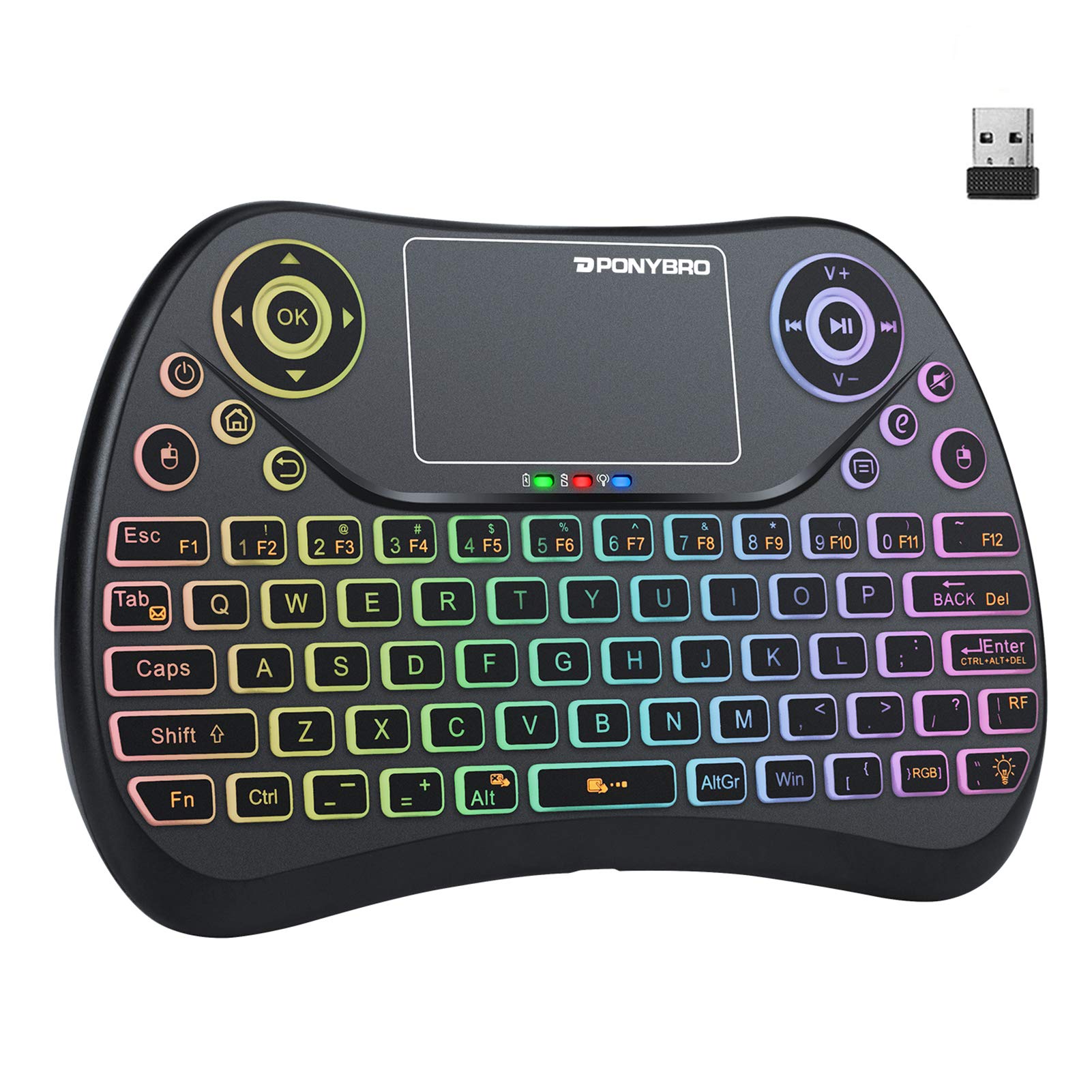 Ponybro (Newest Version) Backlit Mini Wireless Keyboard With Touchpad Mouse Combo Qwerty Keypad,Rechargeable Handheld Keyboard R