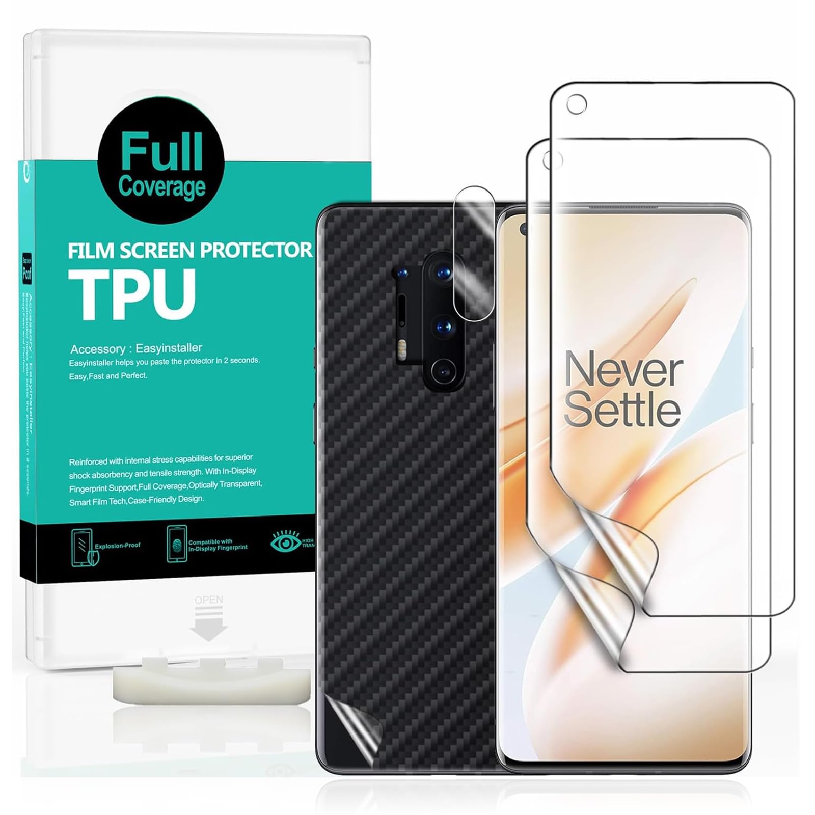 Ibywind Screen Protector For Oneplus 8 Pro,With 2Pcs Flexible Tpu Film,1Pc Camera Lens Protector,1Pc Backing Carbon Fiber Film [