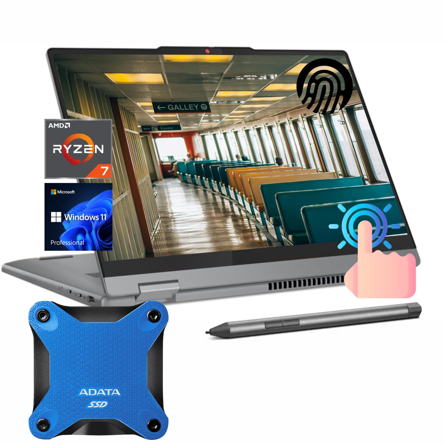 Lenovo IdeaPad 5 14 Touch Ryzen 7 Business 2-in-1 Laptop, 14 FHD+ Touchscreen, AMD Ryzen 7 8845HS, 16GB RAM, 1TB SSD, FP Reader,