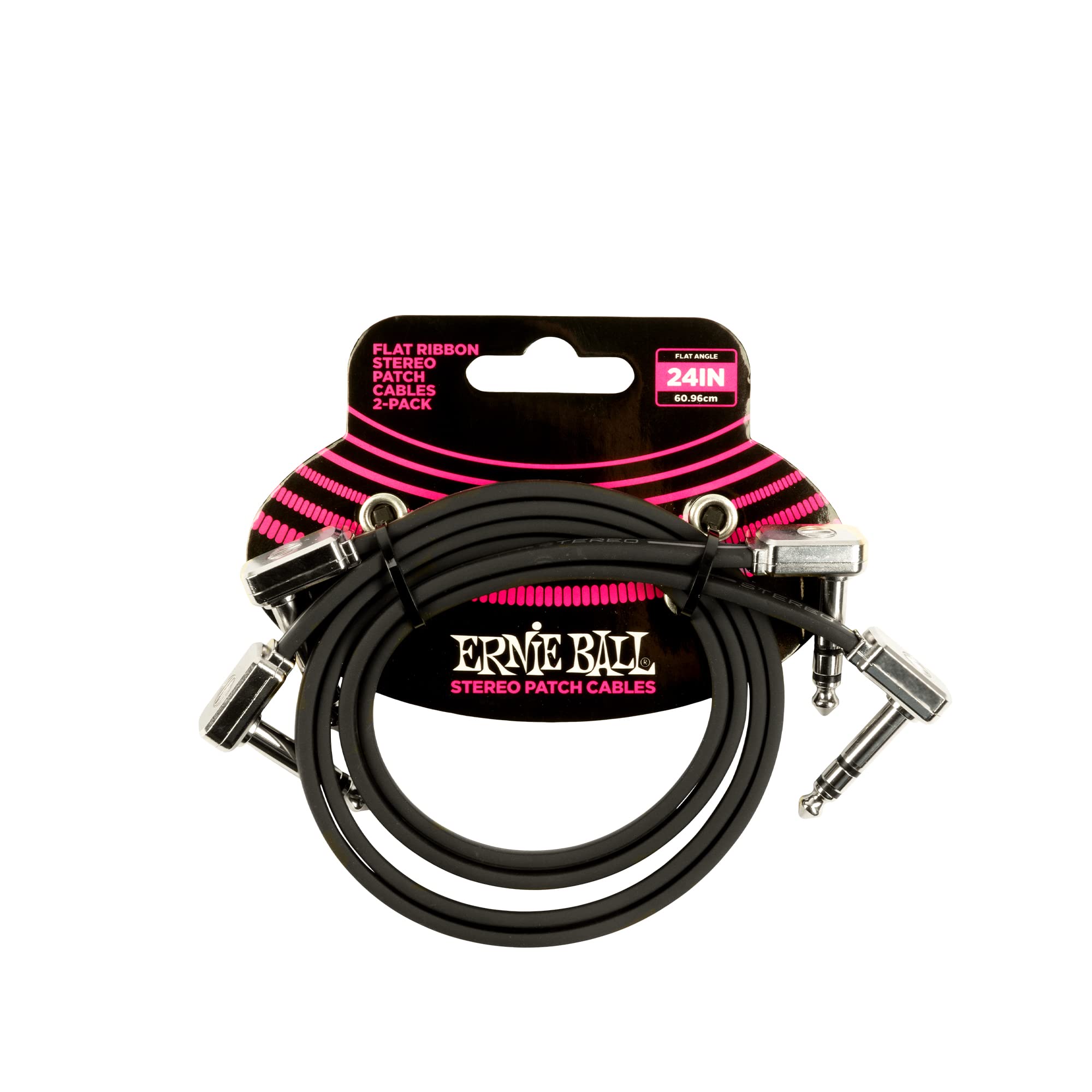 Ernie Ball Flat Ribbon Stereo Patch Cable 2 Pack, 24In Black (P06406)