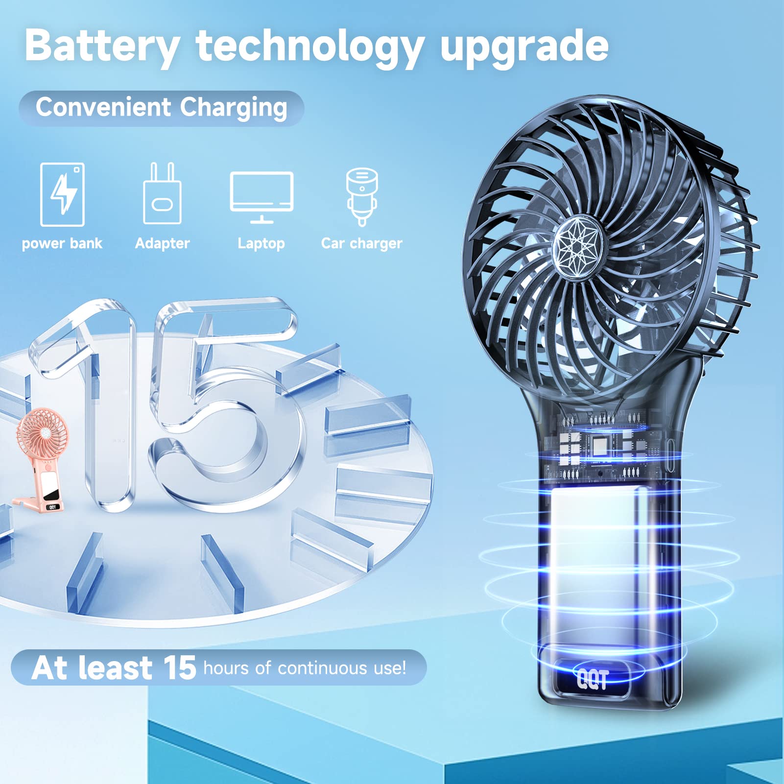 Qqt Mini Handheld Fan,4 Speed Adjustable Portable Battery Operated Fans,Usb Rechargeable Desk Fan With Mirror,Max 20 Hrs Hand Fa