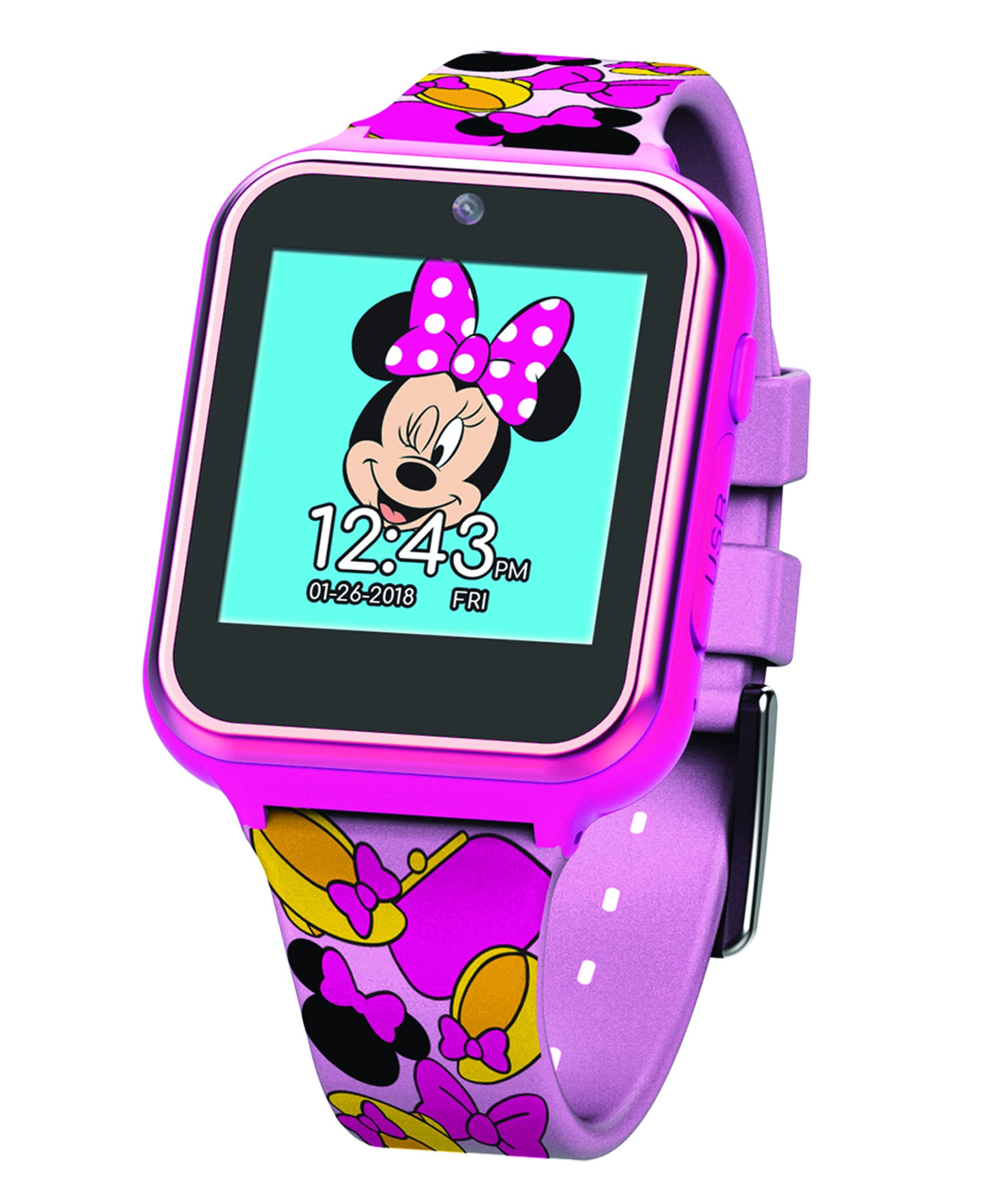 Accutime Kids Disney Minnie Mouse Pink Educational, Touchscreen Smart Watch Toy For Girls, Boys, Toddlers   Selfie Cam, Learning