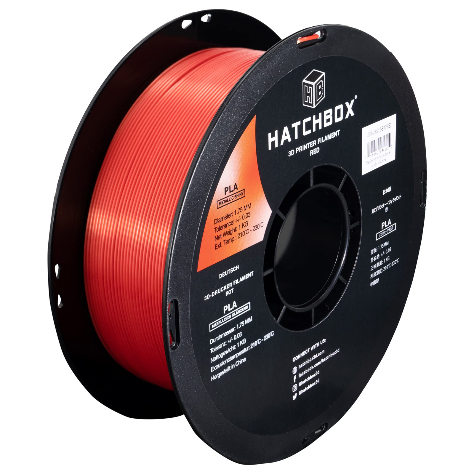 Hatchbox Metallic Finish Pla 3D Printer Filament, Dimensional Accuracy +/  0.03 Mm, 1 Kg Spool, 1.75 Mm, Red