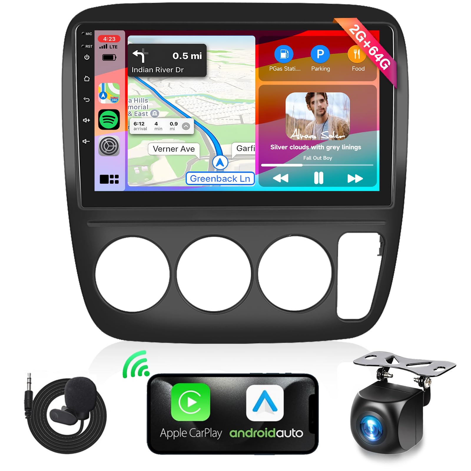 2G 64G Android Car Stereo For Honda Crv 1997 2001 Manual A/C With Wireless Carplay Android Auto Mirrorlink Hifi Audio, Podofo 9Inch Hd Touchscreen Radio With Bluetooth Gps Wifi Swc Usb Backup Camera