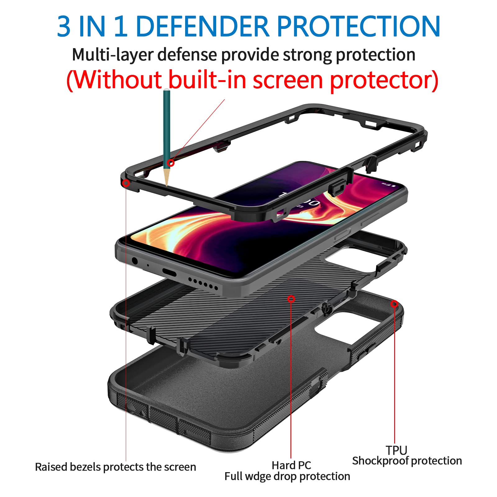 Anloes Case For Boost Mobile Celero 5G Plus 2023, Defender Phone Case Heavy Duty Shockproof Rugged Protective, 3 In 1 Bumper Cov