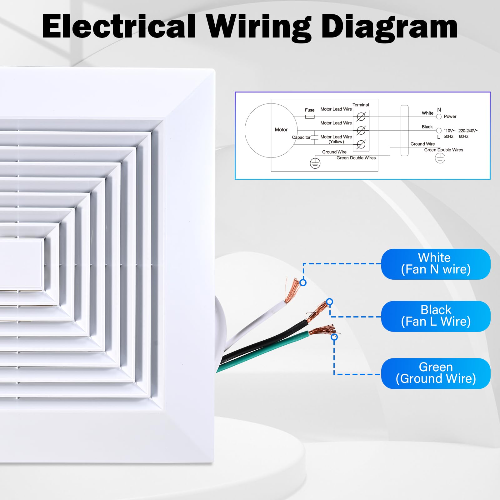 Feiton 110 Cfm Bathroom Fan Exhaust Fan Ceiling Mount, 26W, 110V, 1.0 Sones, Square Quiet Ventilation Fan, 4 In Duct, 9.1 X 9.1
