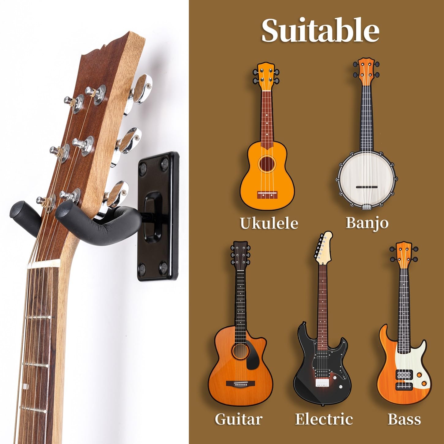 Wogod Guitar Wall Mount Hangers 5 Pack Hanging Guitar Mount For Acoustic Electric Guitar Hanger Wall Mount