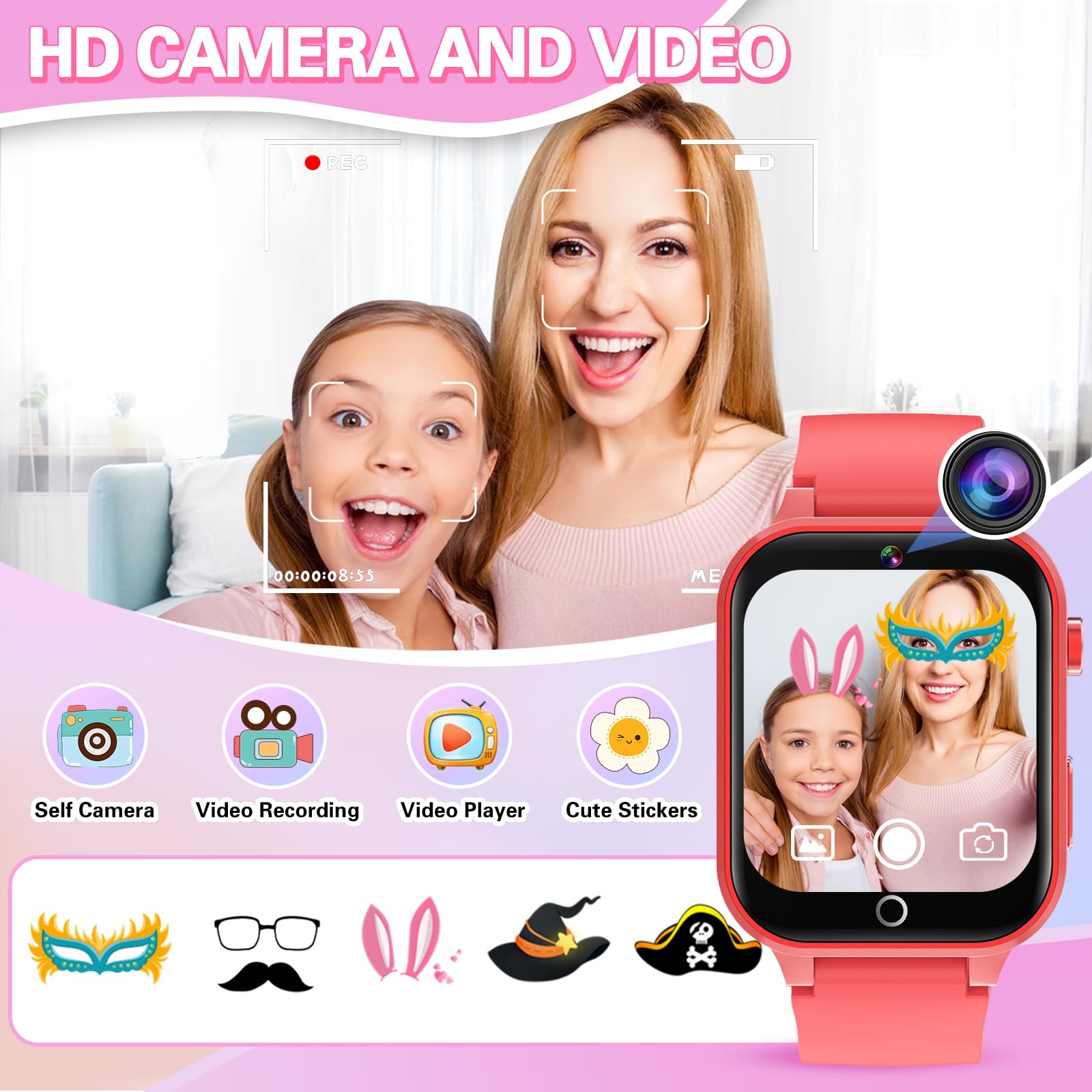 Vakzovy Kids Smart Watch Christmas Birthday Gifts For Girls Boys Age 6-12 With 26 Games Video Camera Music Pedomete Educational