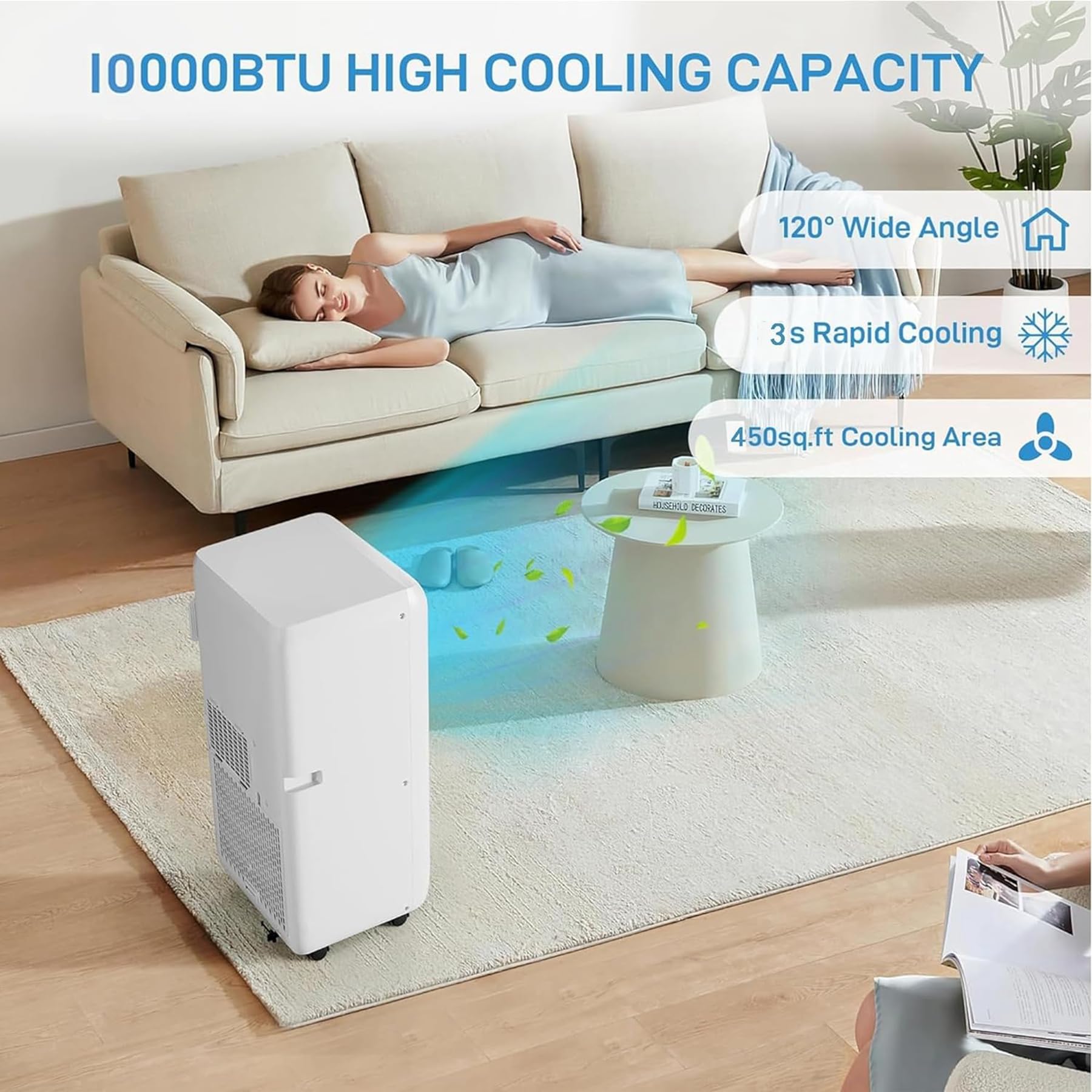 Garveetech Portable Air Conditioners 10000 Btu For Rooms Up To 450 Sq,Ft, Portable Ac With Cooling, Dehumidifier, Fan & Sleep Mo