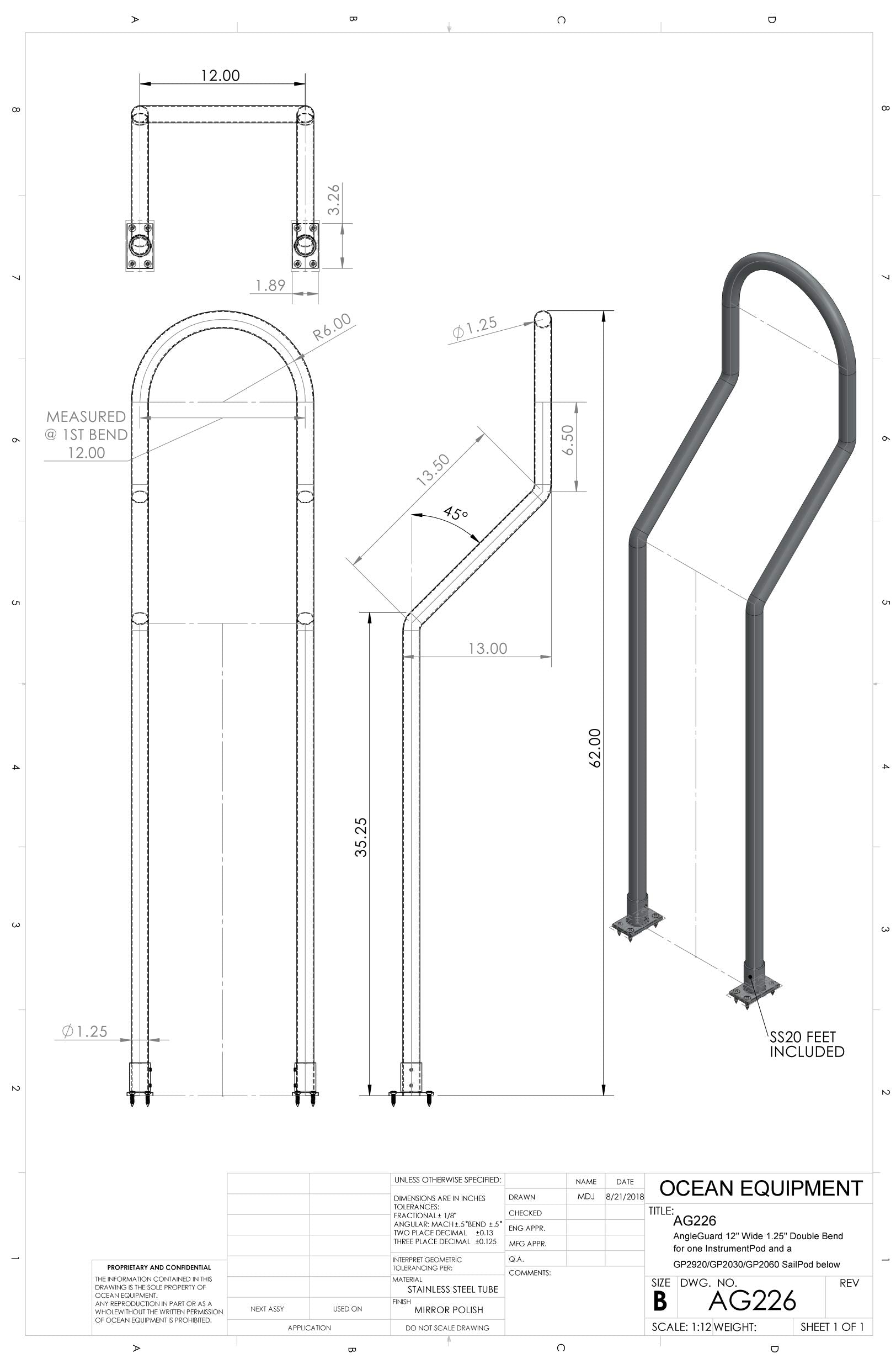 Navpod Ag226 Angleguard   Double Bend   12'' Wide   1.25'' Diameter