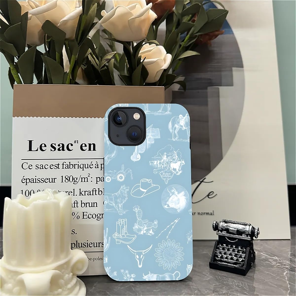 Akinmi Case For Iphone 13/14,Blue Shadow Horse Exquisitely Pattern Double Protective Phone Cover Cases Soft Silicone For Iphone