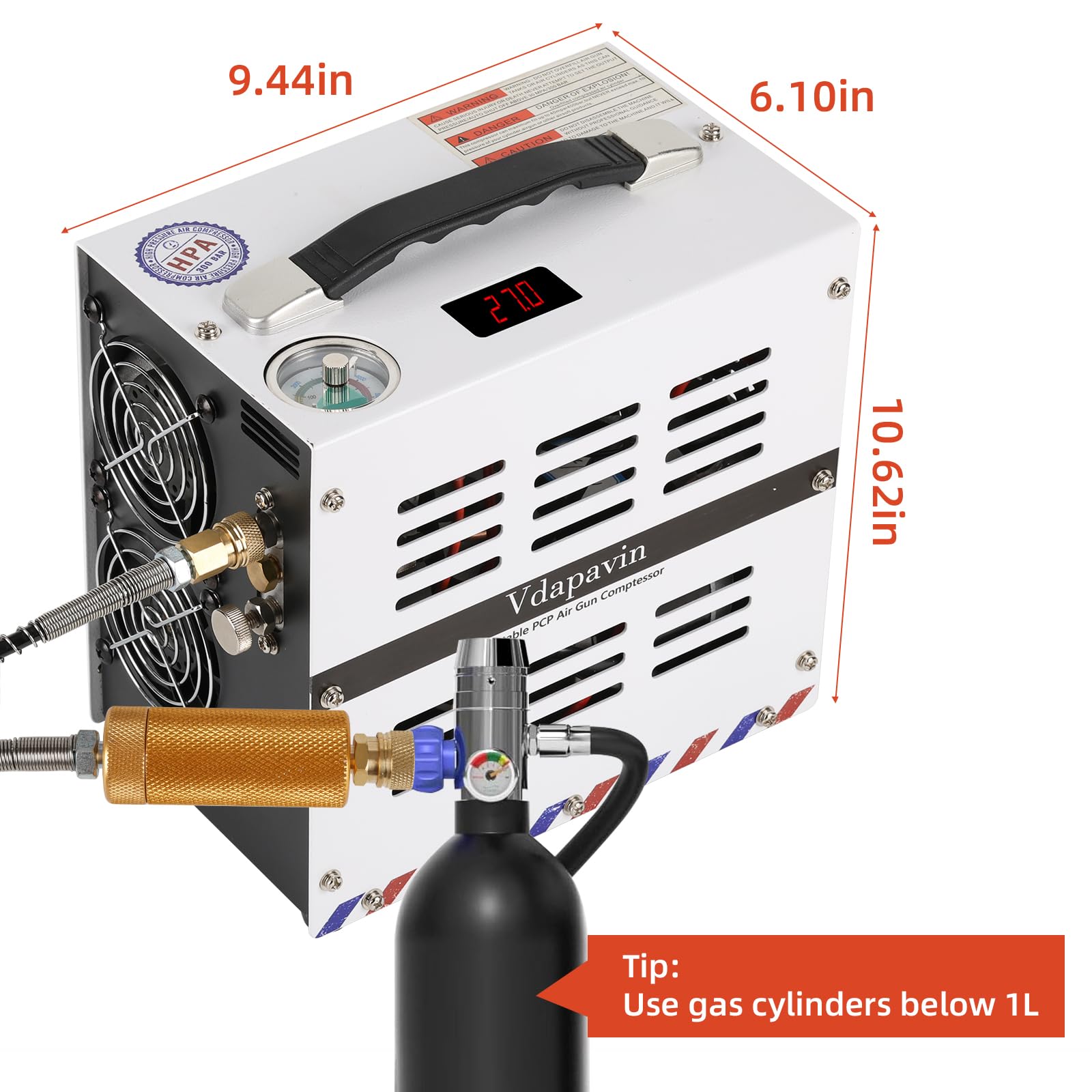 Vdapavin Pcp Air Compressor, Auto Stop 4500Psi/30Mpa,Oil/Water Free,Powered By 1* Lithium Ion 18V Battery(Not Included) Or Home