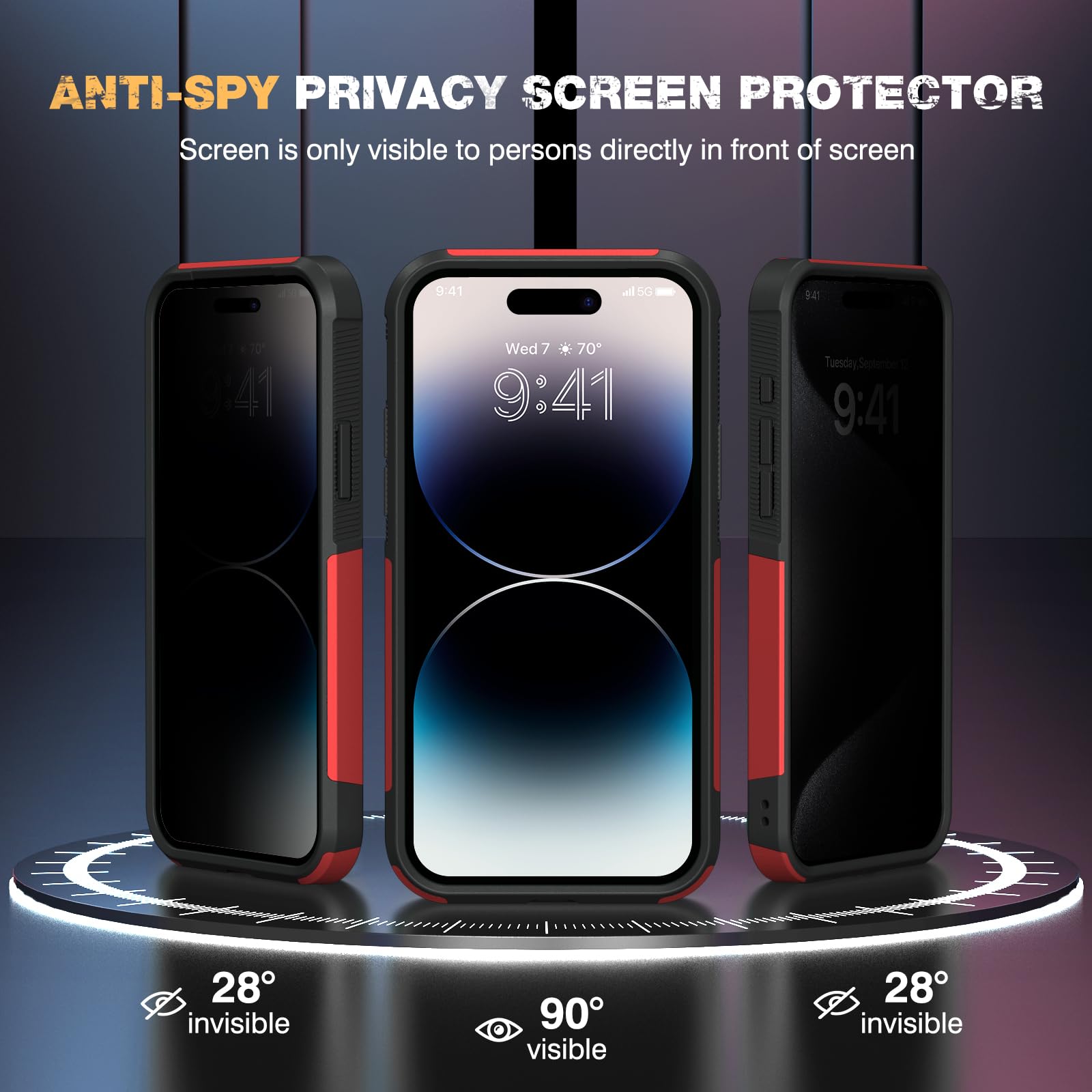 Diaclara Designed For Iphone 14 Pro Max Case, [With Privacy Screen Protector] [Anti Spy] [Military Grade Drop Protection] Heavy