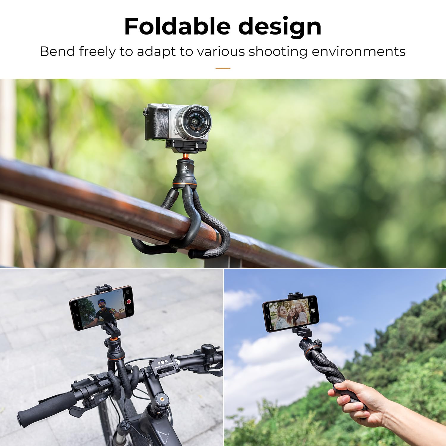 K&F Concept Mini Tripod Stand, Flexible Camera Cellphone Tripod With Bluetooth Remote, 1/4'' Screw With Phone Holder&Cold Shoe, 6.6Lbs Max Load Compatible With Smartphone/Canon Nikon Sony Camera