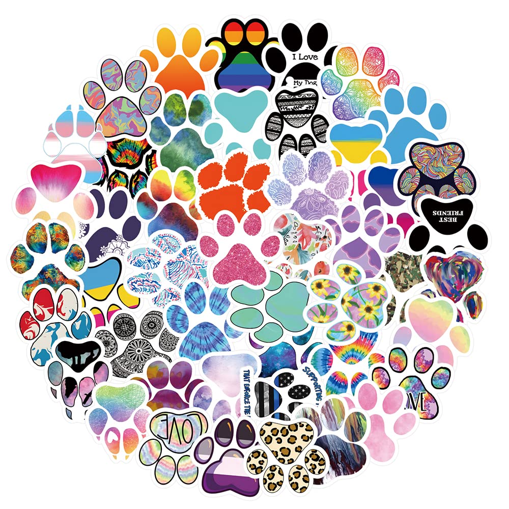 Paw Print Stickers 53Pcs Cute Cartoon Cat Dog Animals Pack | Cool Colorful Deacls Graffiti Vinyl Pvc Waterproof For Water Bottle