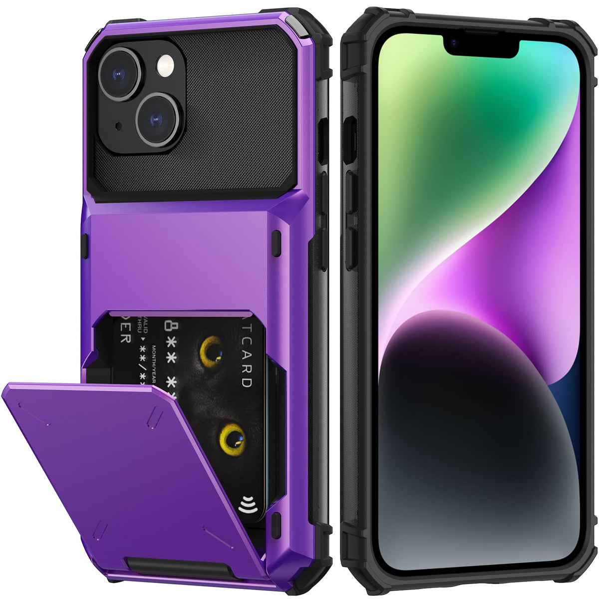 Nvollnoe For Iphone 14 Case With Card Holder[Store 5 Cards] Dual Layer Heavy Duty Shockproof Iphone 14 Wallet Case With Hidden C